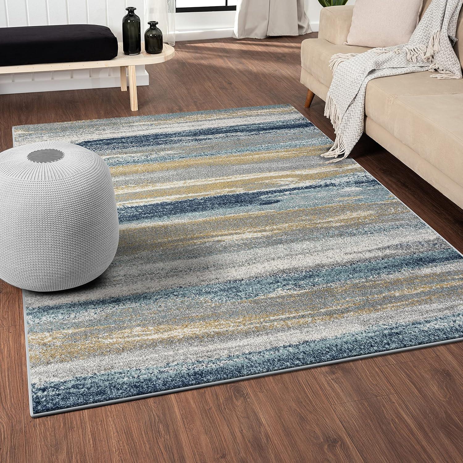 Luxe Weavers Abstract Stripe Yellow 4x5 Area Rug