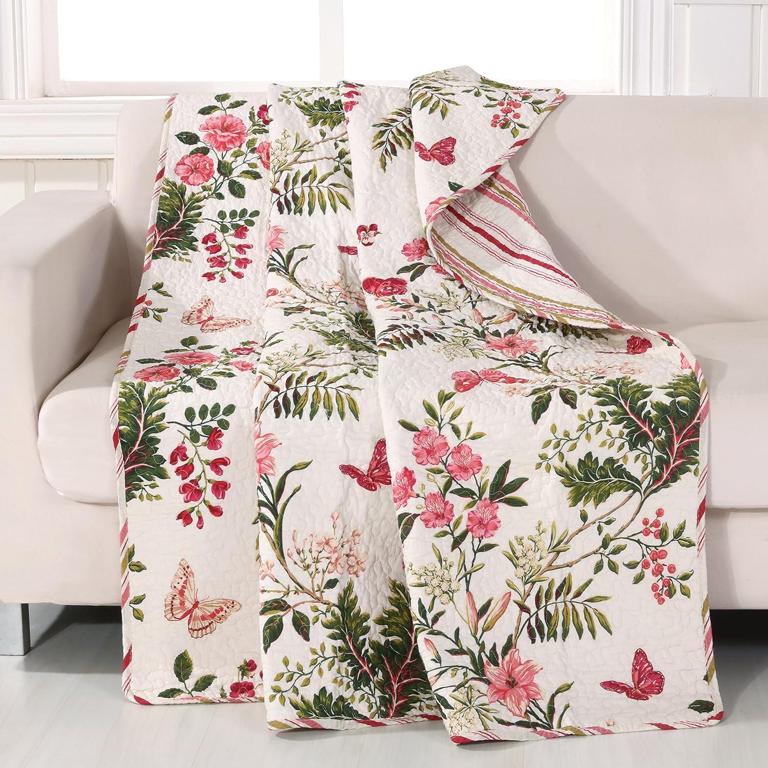 Butterflies Multicolor Quilted Cotton Botanical Throw Blanket