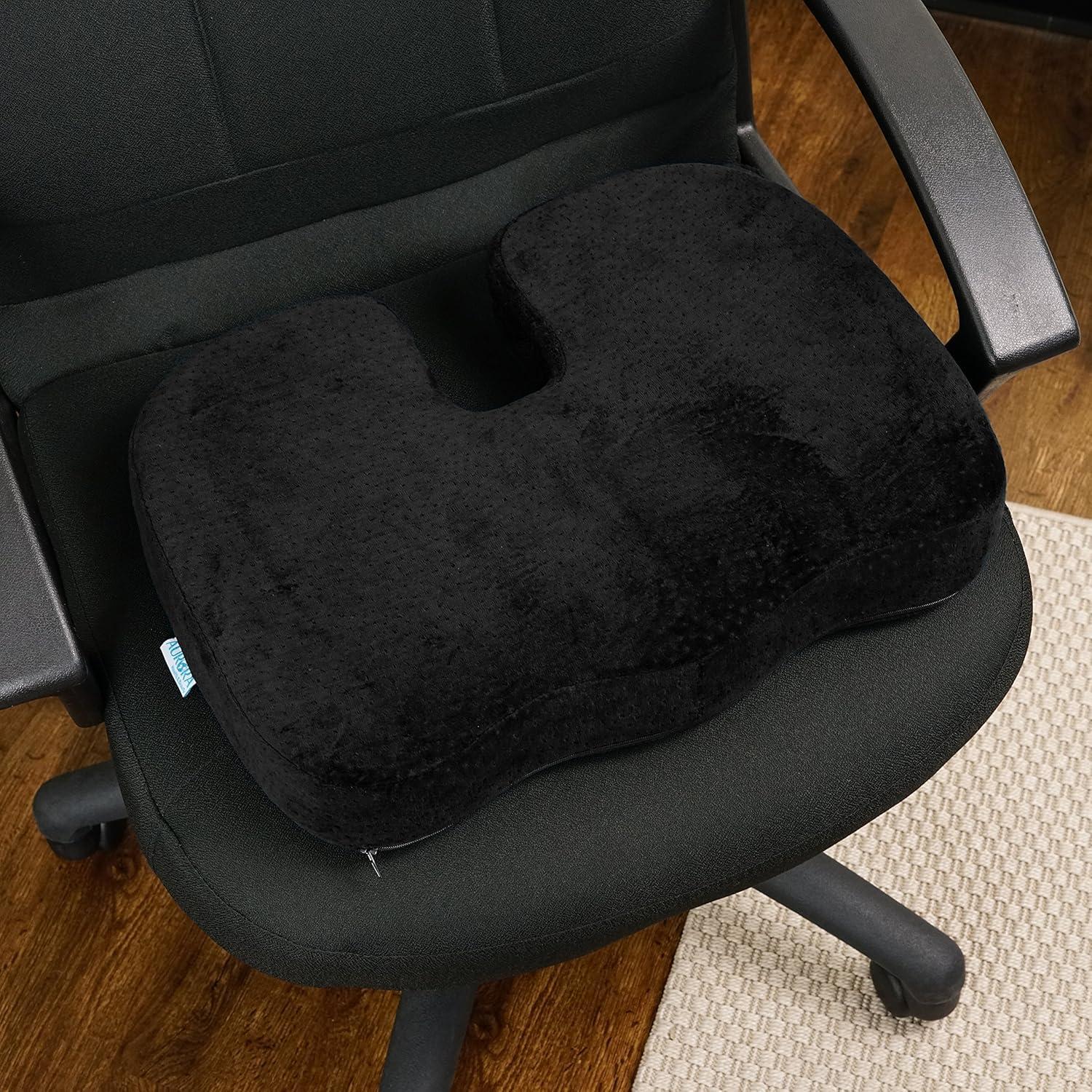 Aurora Health & Beauty  Black Orthopedically Back Designed Memory Foam Coccyx Cushion Seat