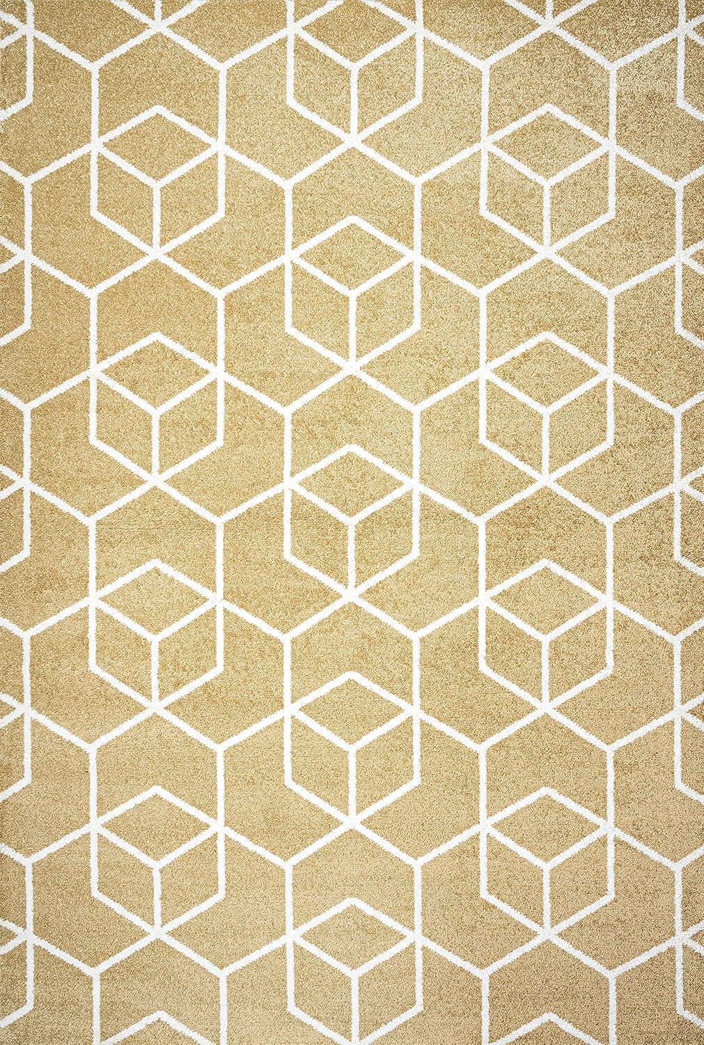 5'x8' Tumbling Blocks Modern Geometric Area Rug, Gold/White - JONATHAN Y