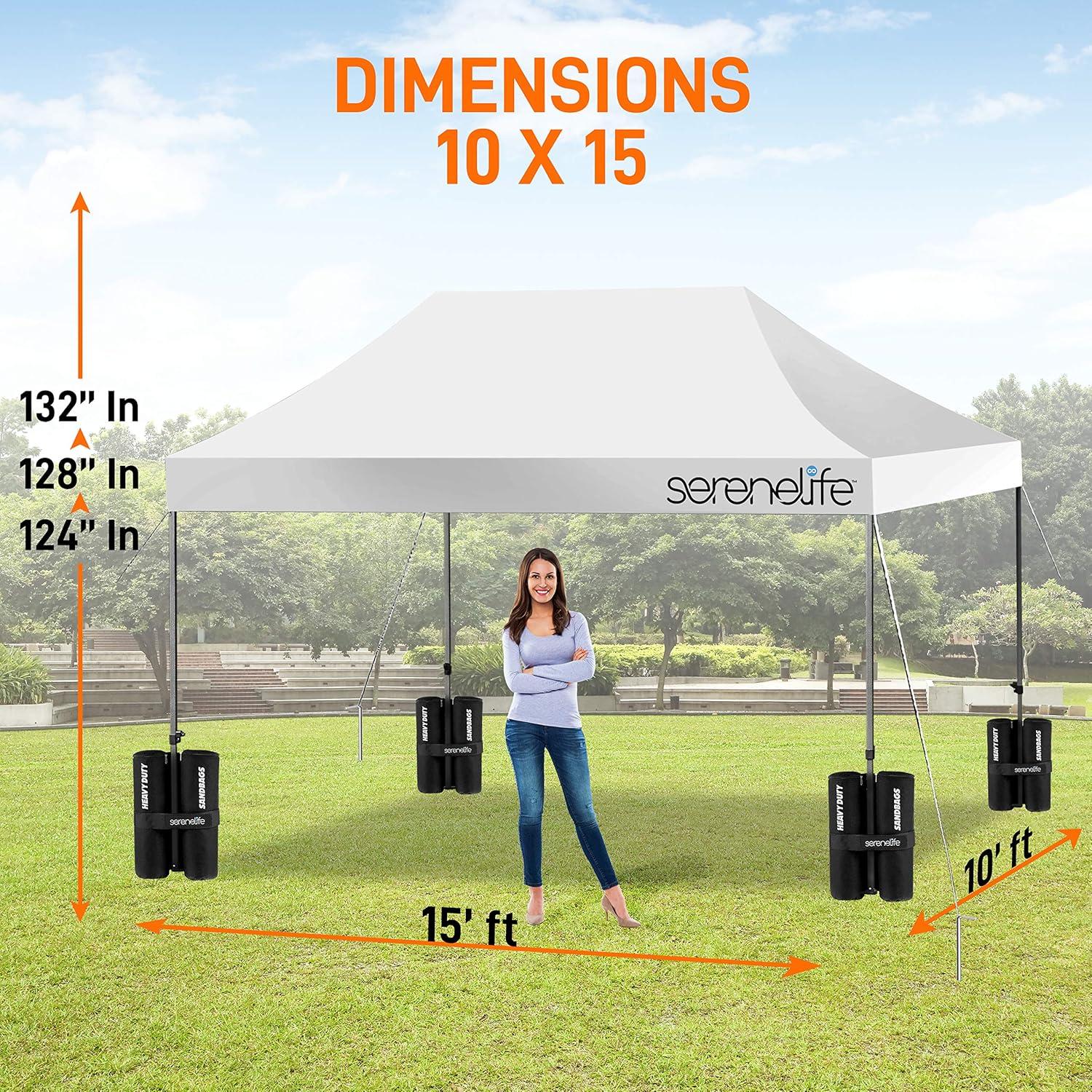 White 10x15 ft Steel Pop-Up Canopy Tent with Sand Bags