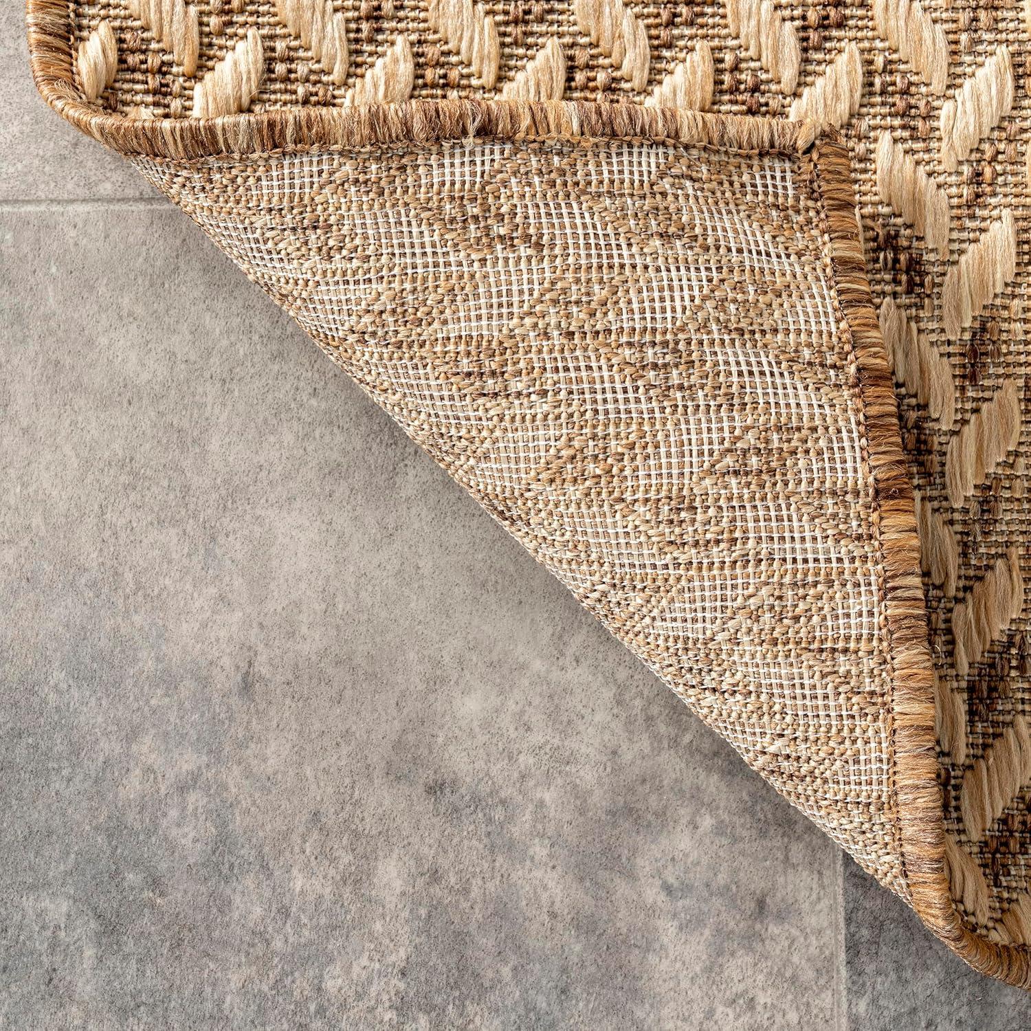 nuLOOM 4'x6' Camryn Abstract Herringbone Indoor and Outdoor Area Rug Beige: Geometric Flat Pile, Machine Made