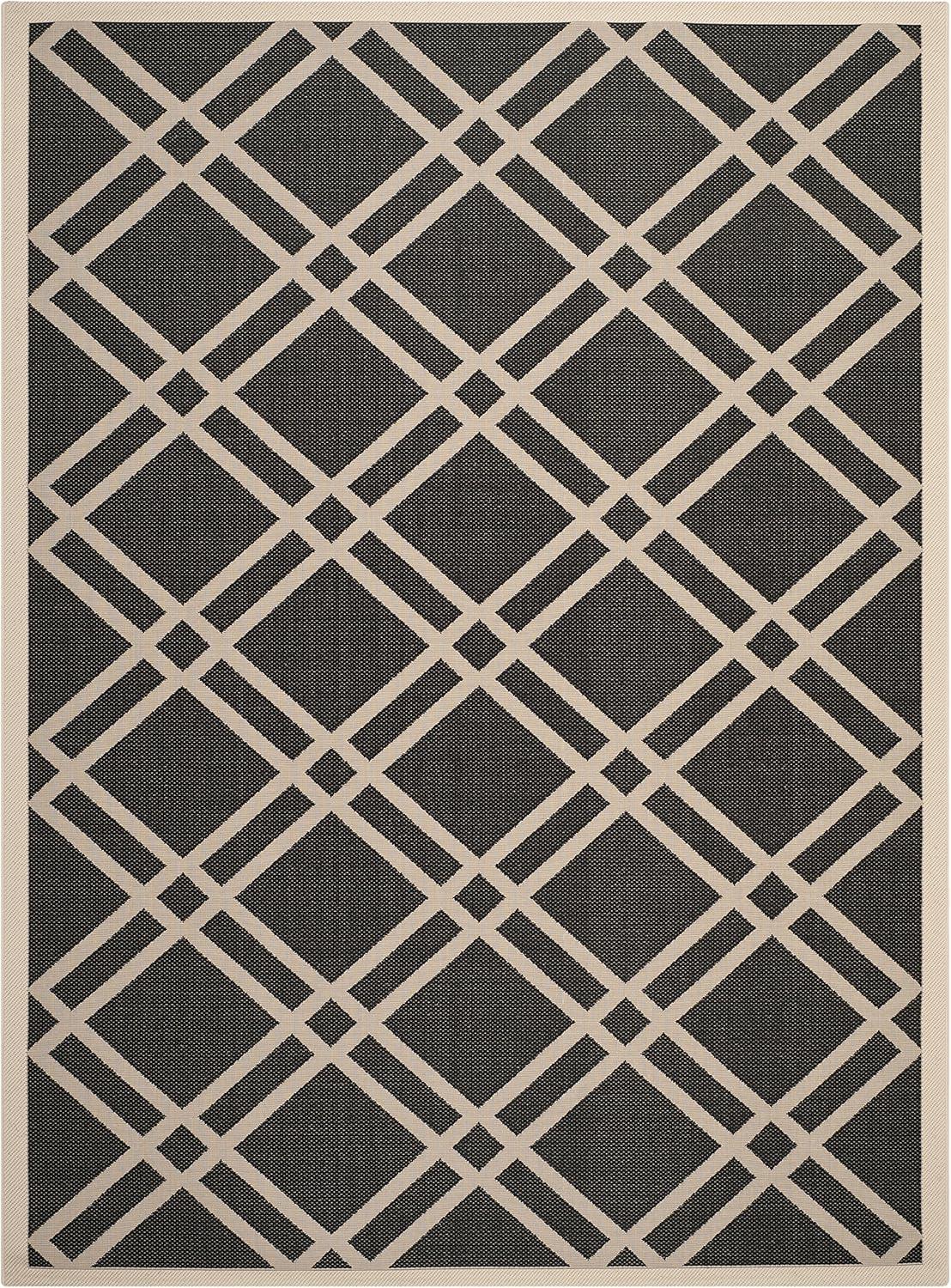 Courtyard CY6923 Power Loomed Indoor and Outdoor Area Rug - Black/Beige - 6'7"x9'6" - Safavieh