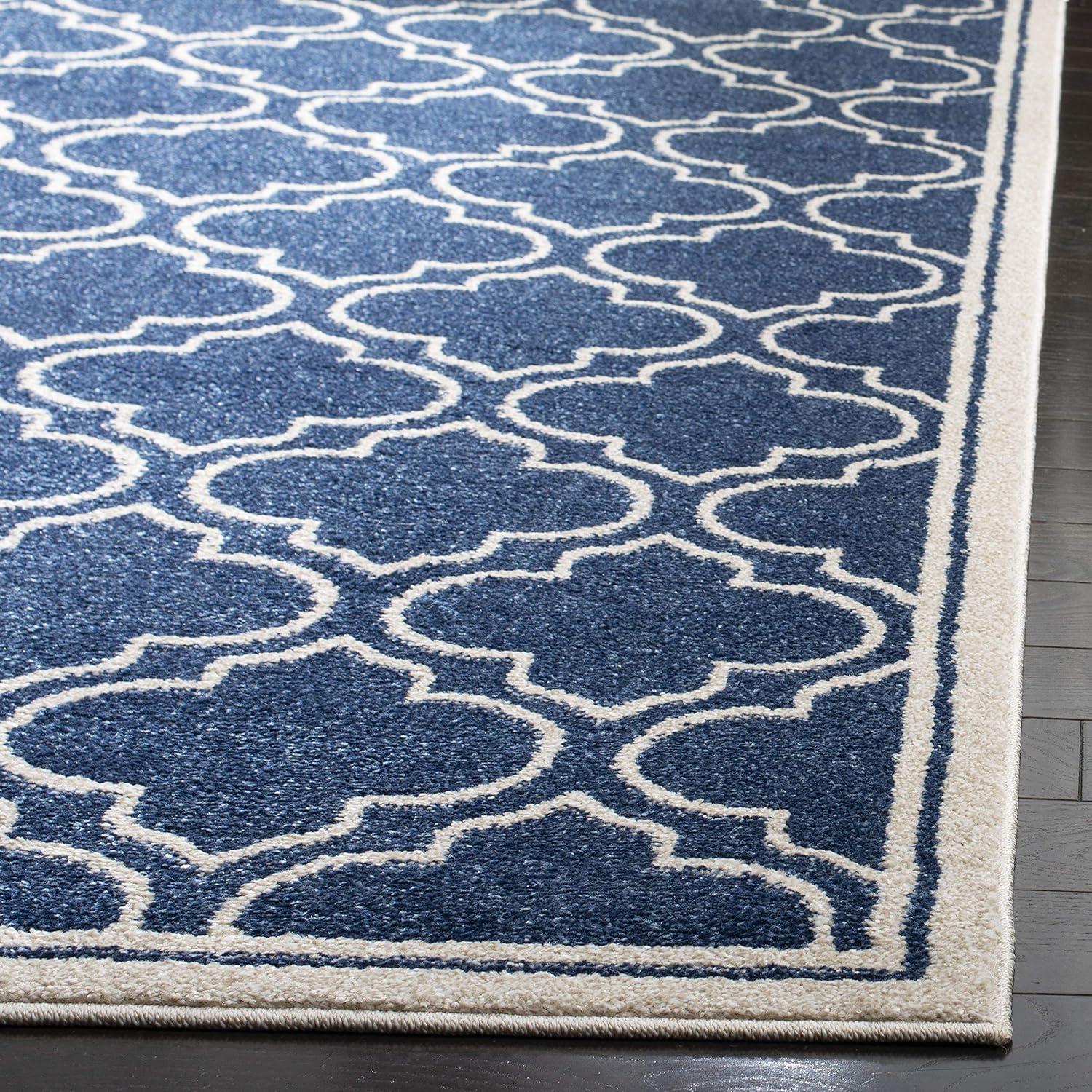 Navy & Ivory Reversible Washable Synthetic Area Rug 5' x 8'