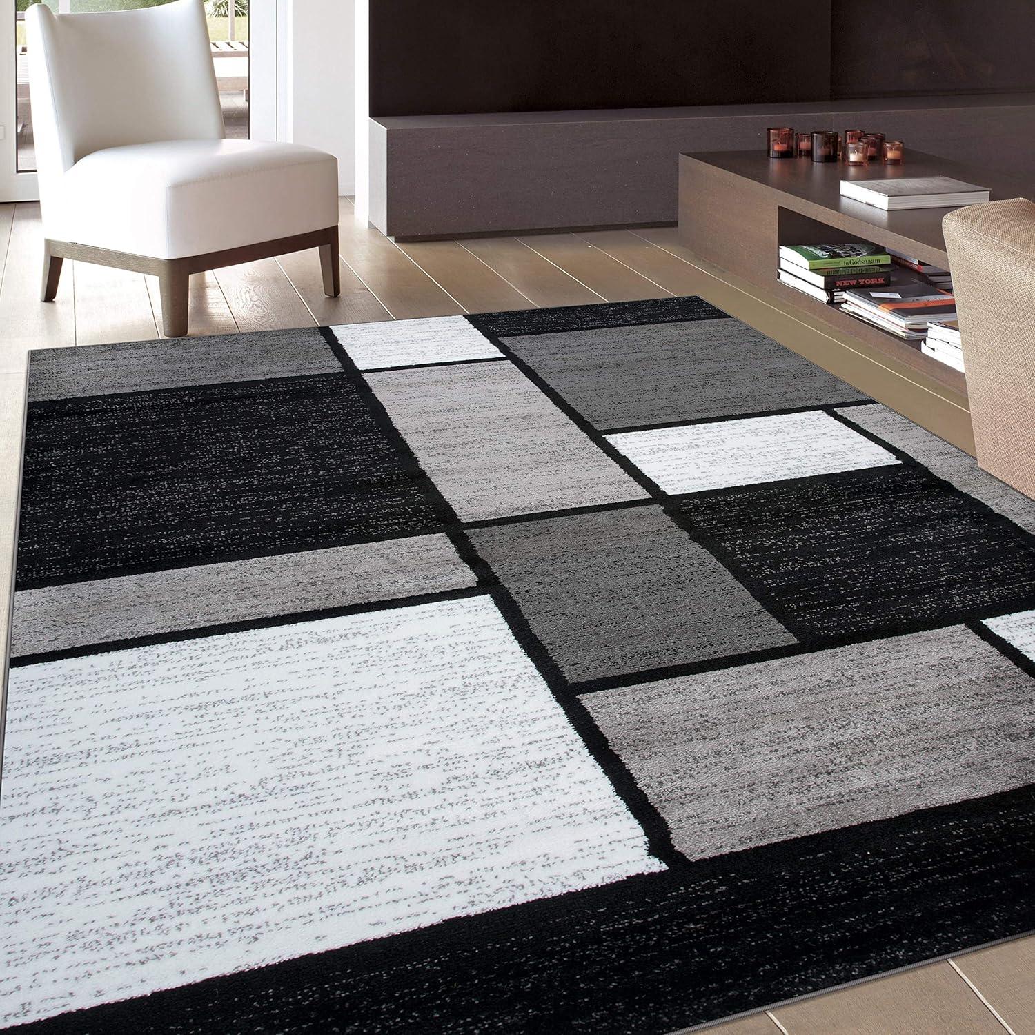 World Rug Gallery Contemporary Modern Boxed Color Block Gray 7'10"x10'2" Area Rug