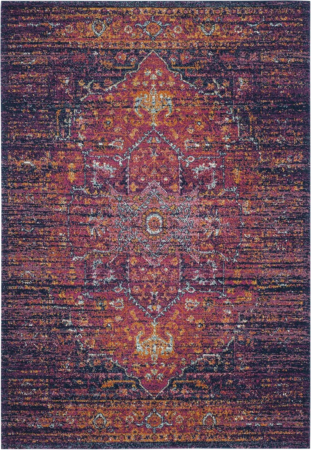 SAFAVIEH Evoke Westley Traditional Floral Area Rug, Blue/Fuchsia, 6'7" x 9'