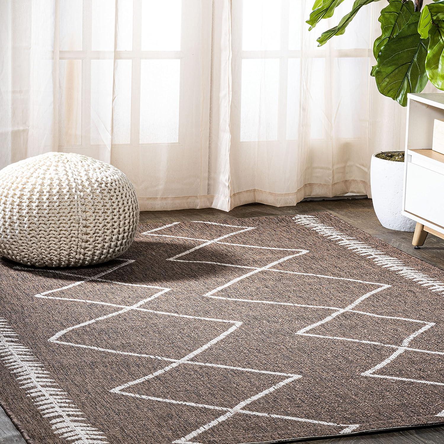 8' X 10' Derya Diamond Trellis Indoor/Outdoor Area Rug, Brown/Beige - JONATHAN Y