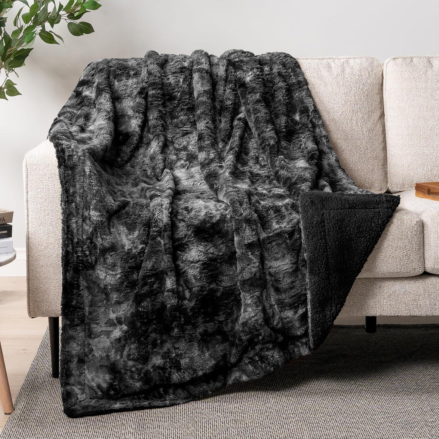 PAVILIA Tie-Dye Faux Fur Throw Blanket, Furry Fuzzy Fluffy Shaggy Plush Warm Reversible Thick for Bed Couch Sofa