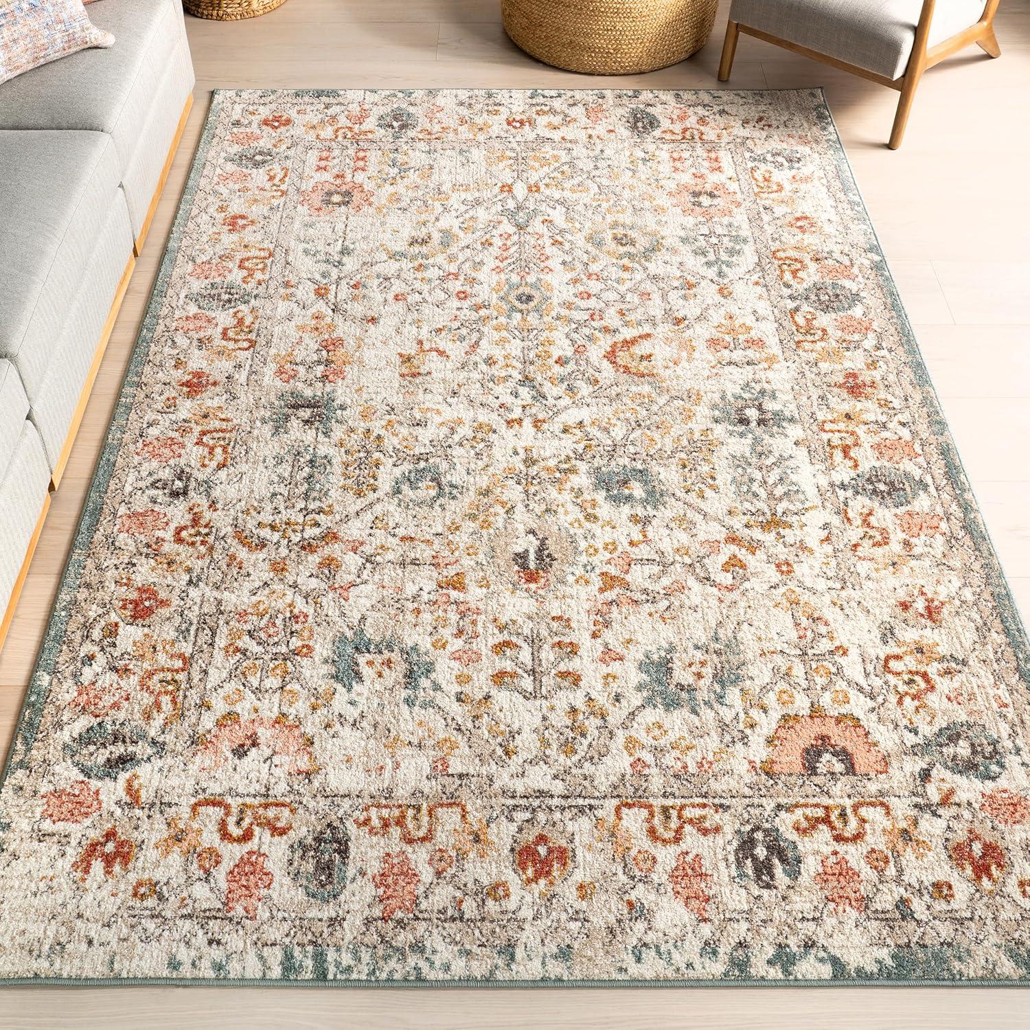 Nuloom Lenore Floral & Paisley 7 Square Indoor Area Rug for Living Room Bedroom Dining Room Kitchen, Beige/Multicolor