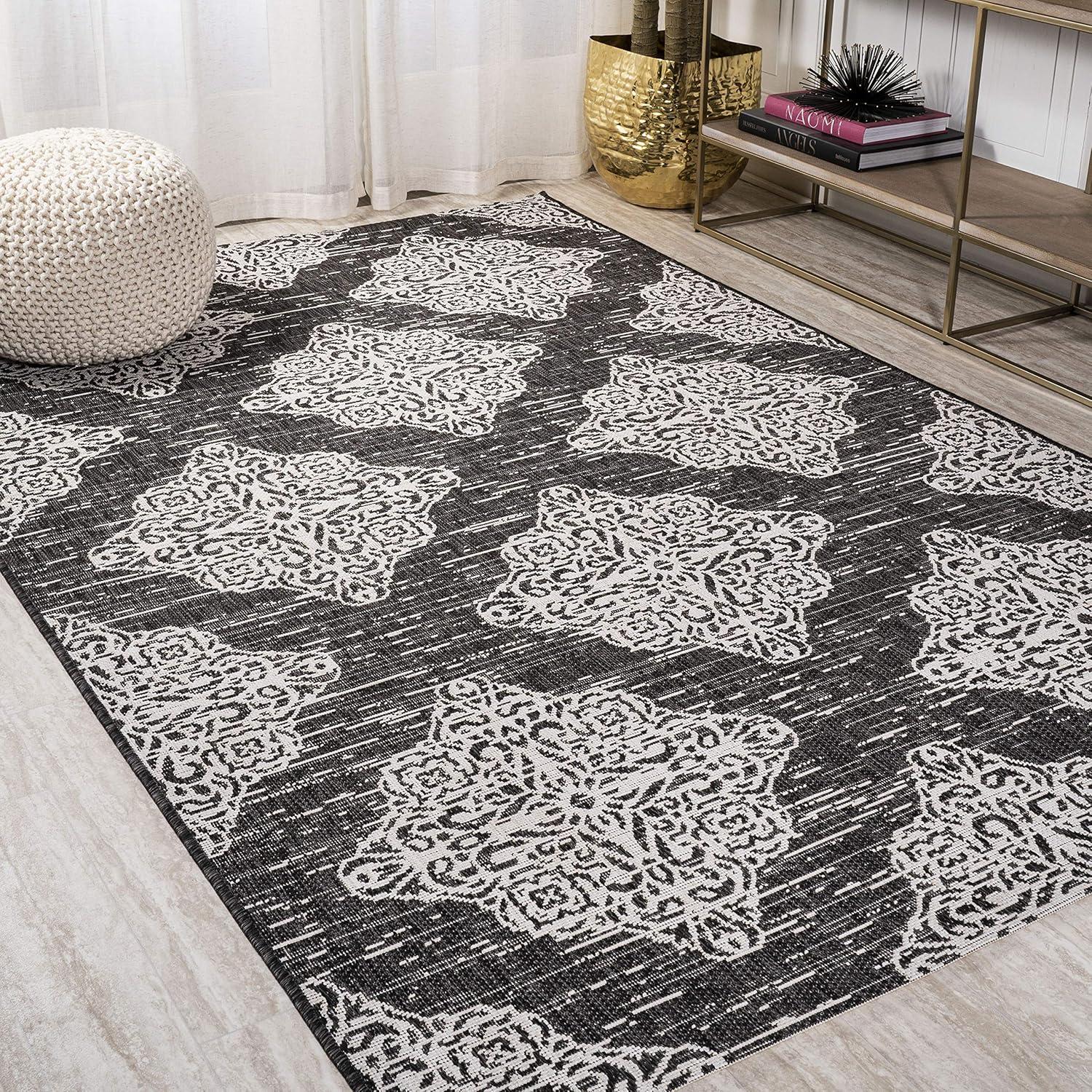 JONATHAN Y SMB121B-5 Tuscany Ornate Medallions Black/Ivory 5 ft. x 8 ft. Indoor/Outdoor Area Rug, Casual, Pet Friendly, Stain Resistant, Easy to Clean, for Patio, Living Room; Kitchen, Bedroom