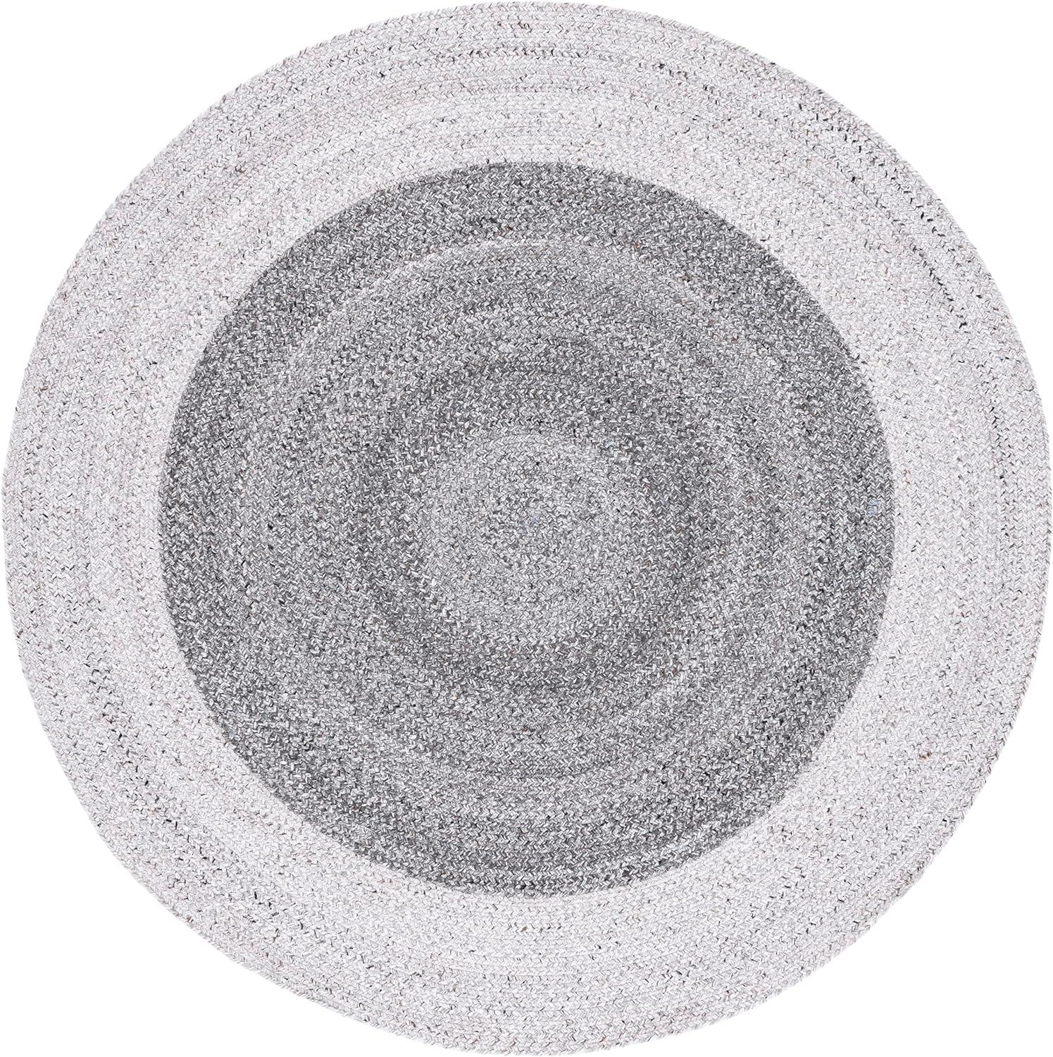 Elegant Handwoven Braided Reversible Rug - 5' Round, Dark Grey & Light Grey