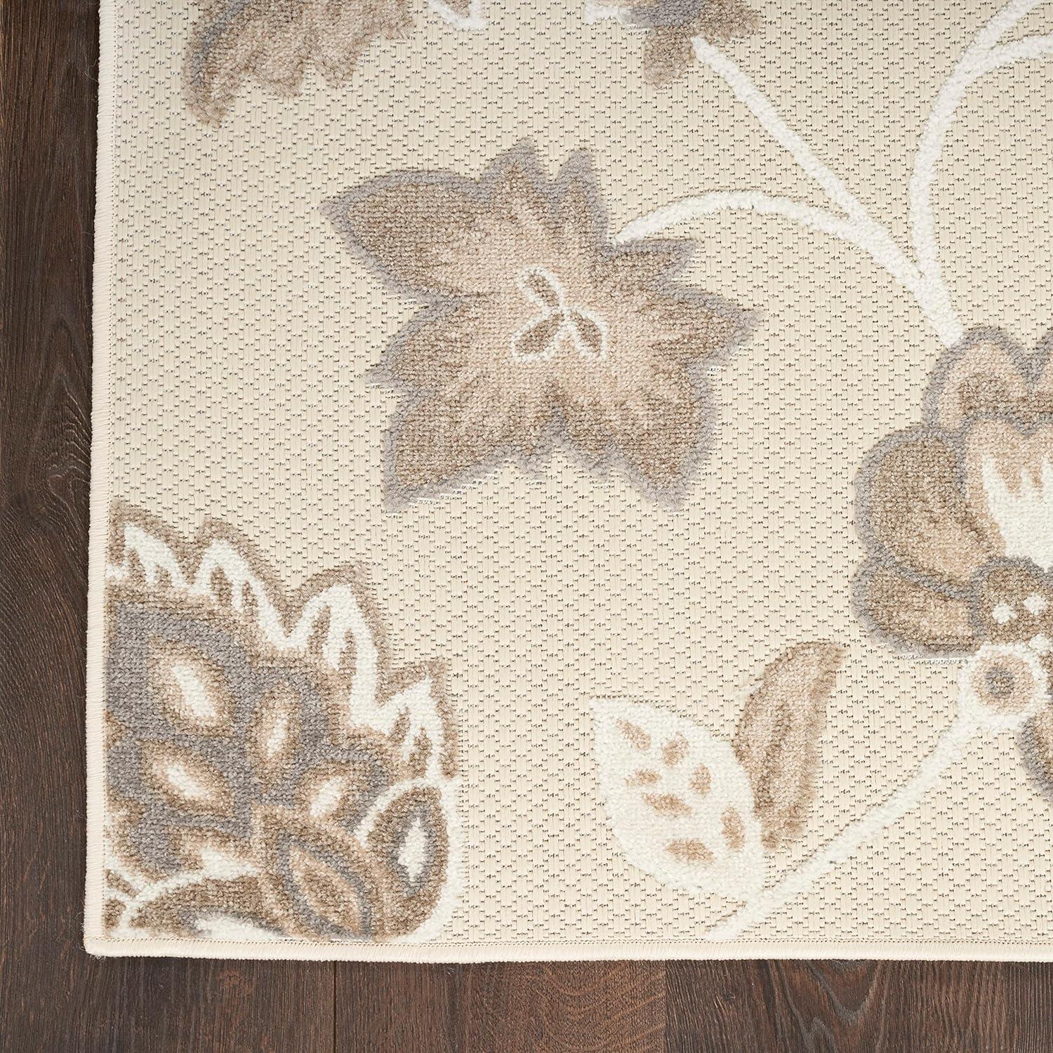 Aloha Beige 9' x 12' Floral Pattern Easy-Care Outdoor Rug