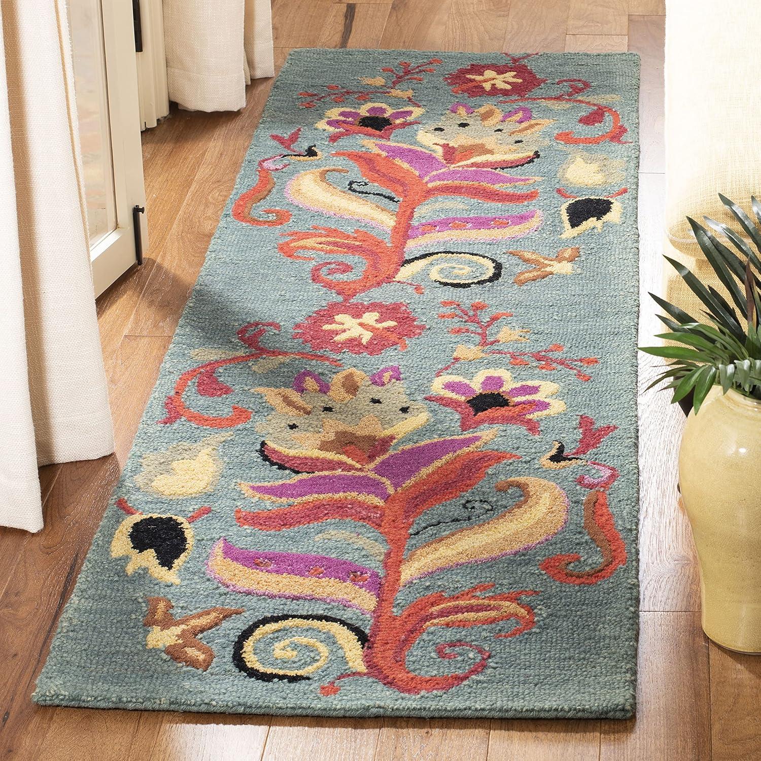 Blossom BLM679 Hand Hooked Runner Rug - Blue/Multi - 2'6"x10' - Safavieh.