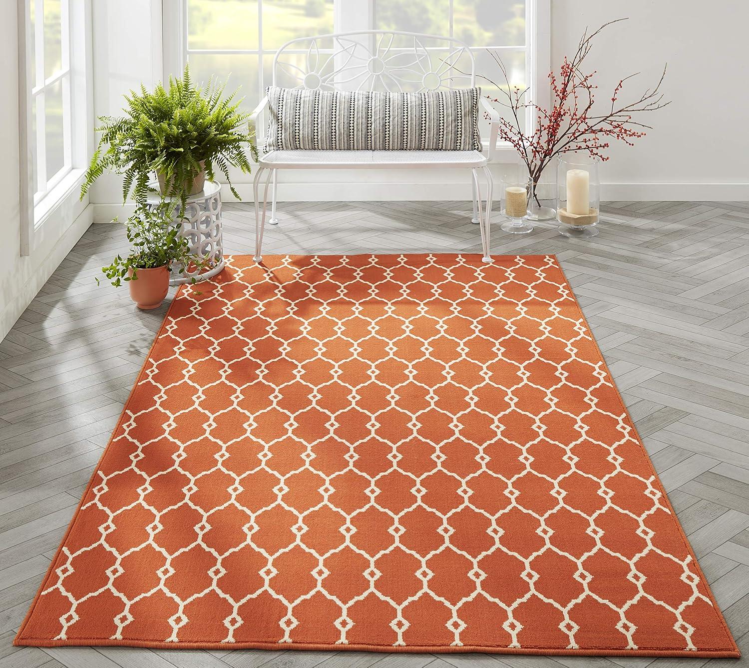 Orange Trellis Flat Woven Reversible Runner Rug