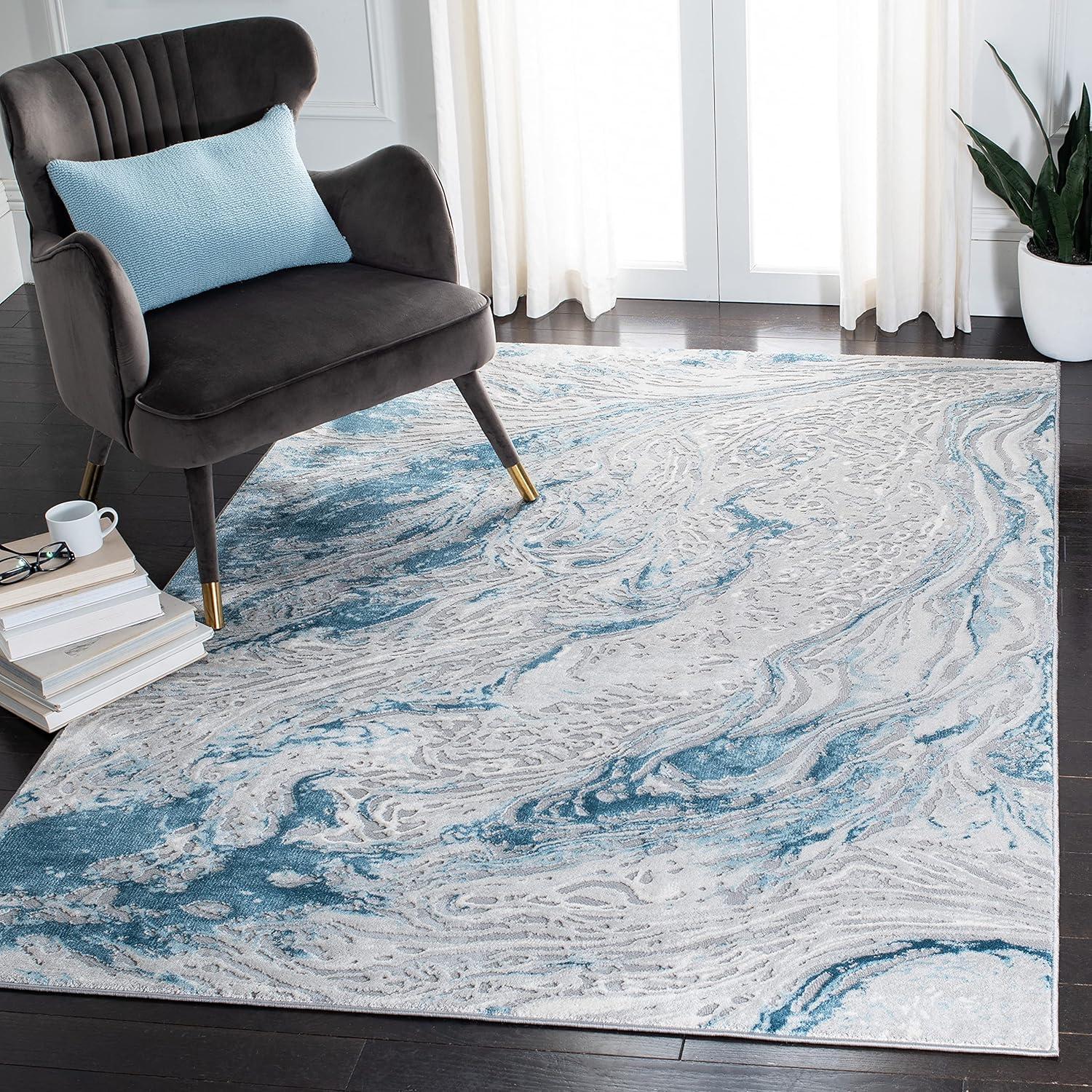 Elysian Gray & Blue Modern Abstract 8' x 10' Area Rug