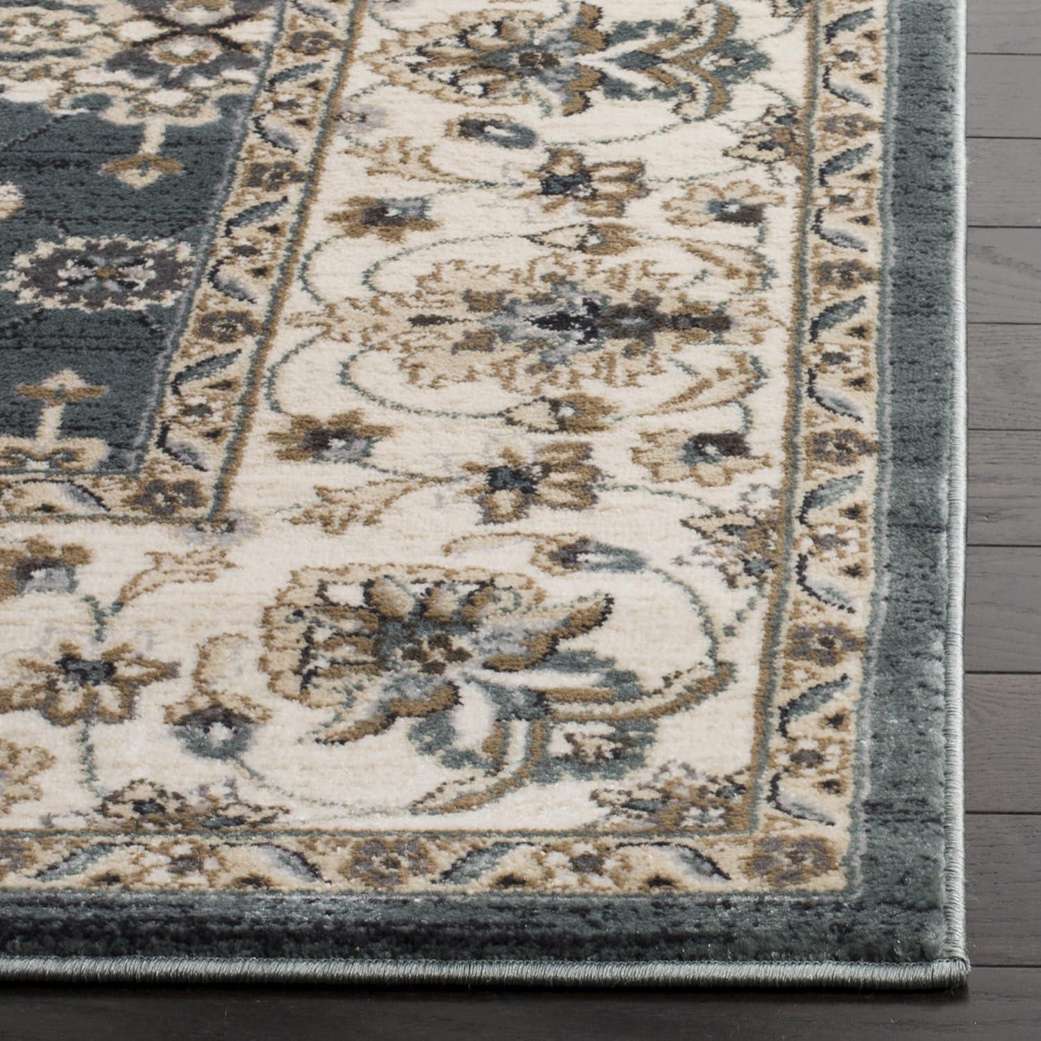 Teal and Cream 9' x 12' Floral Synthetic Area Rug