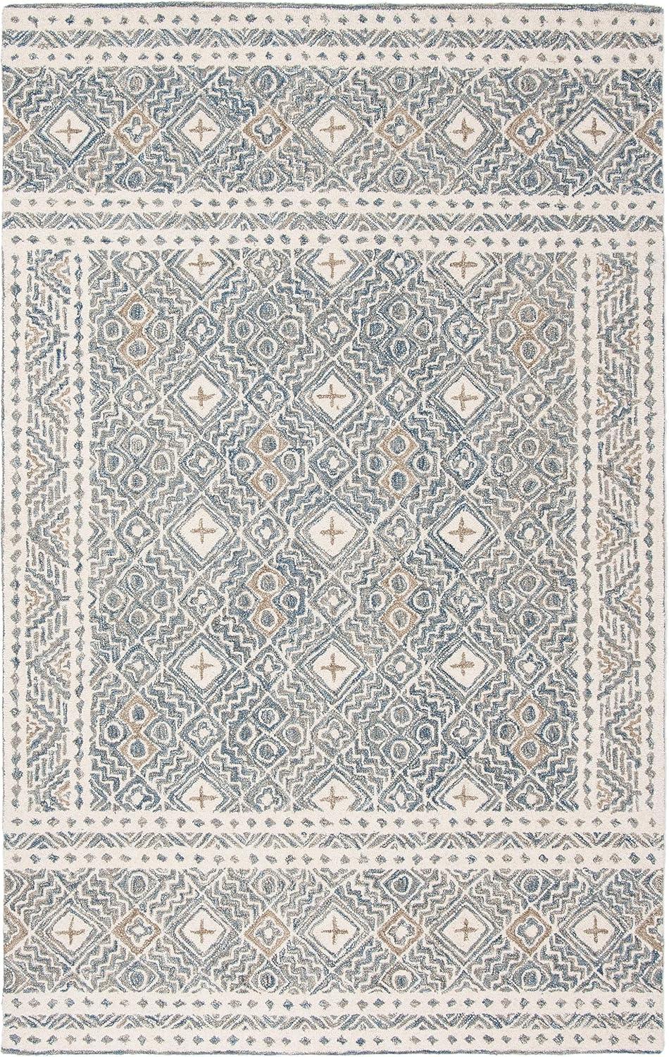 SAFAVIEH Micro-Loop Aditya Geometric Area Rug, Blue/Ivory, 3' x 5'