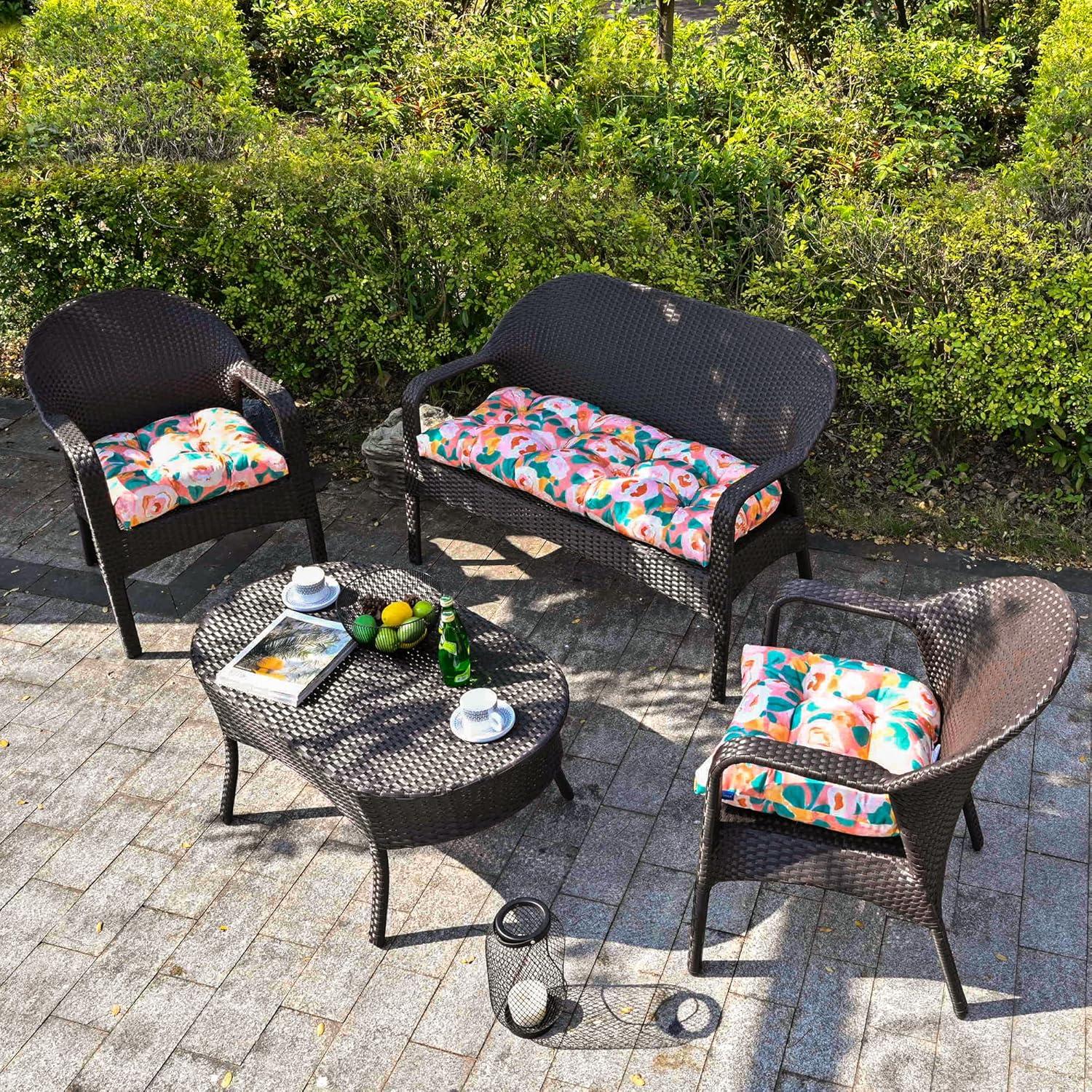 BLISSWALK Outdoor Chair Cushions,3 Piece Loveseat Outdoor Cushions Set,Tufted/Wicker Patio Cushion for Patio Furniture All Weather,44“x19 x5,Floral