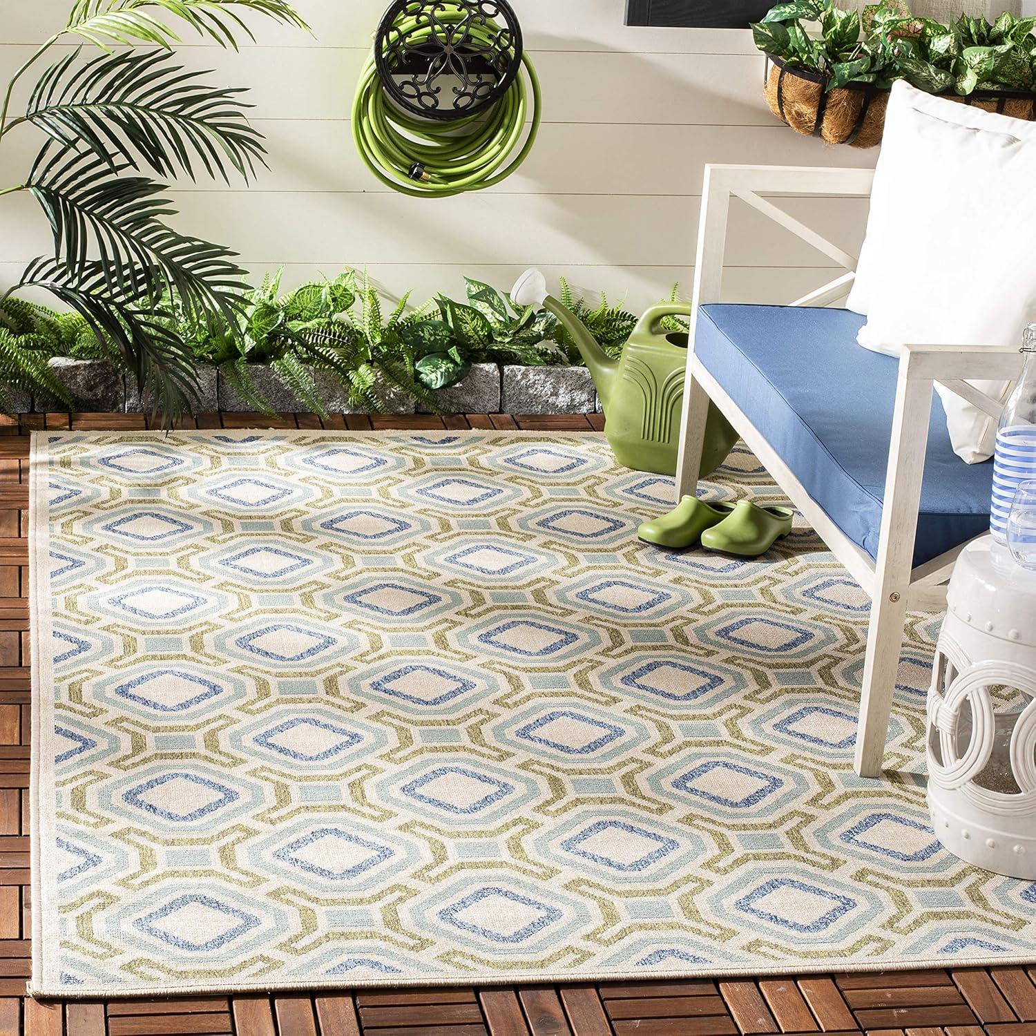 Veranda VER089 Power Loomed Indoor/Outdoor Area Rug - Cream/Green - 5'3"x7'7" - Safavieh