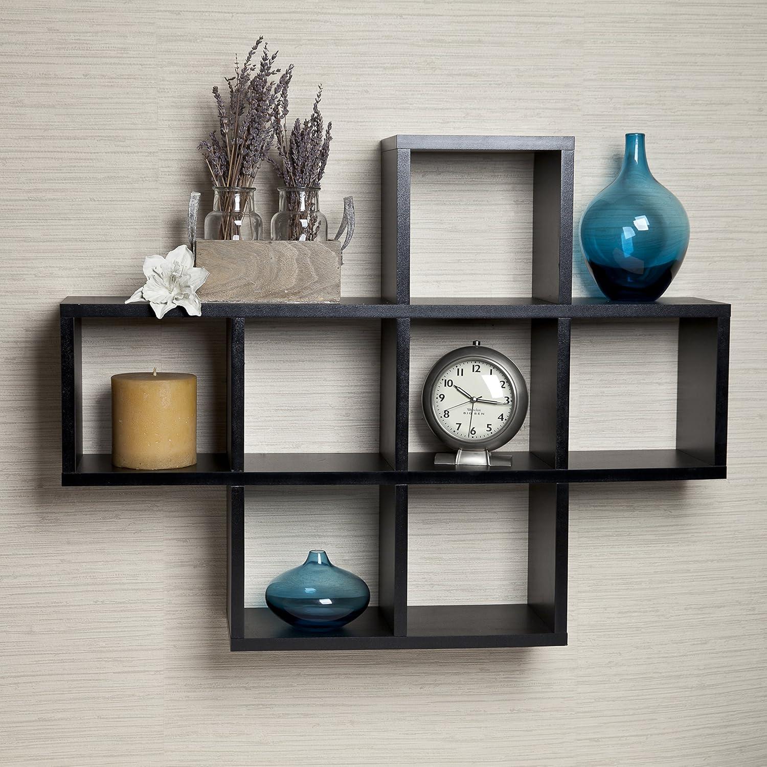 Kids Black MDF Cubby Shelving Unit with 7 Cubbies