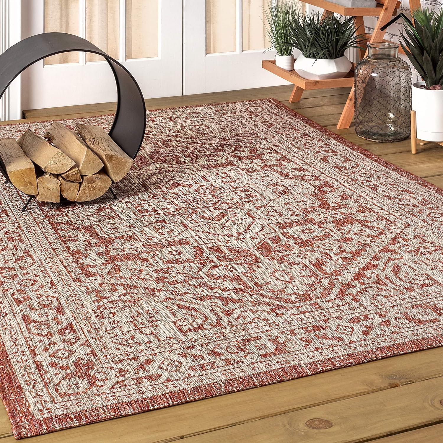 Sinjuri Medallion Textured Weave Indoor/Outdoor Area Rug - JONATHAN Y