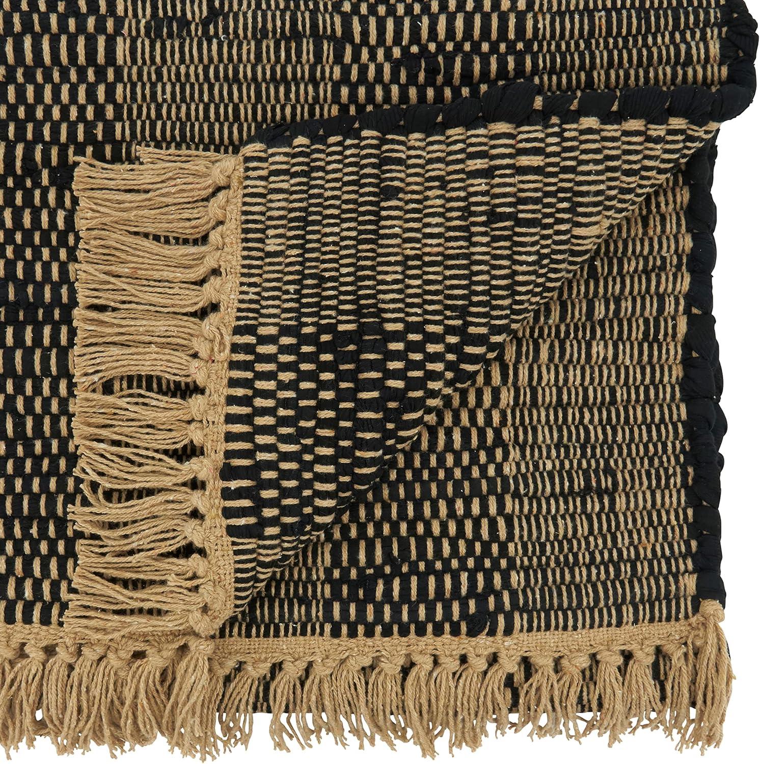 Black and Beige Striped Cotton Chindi Table Runner