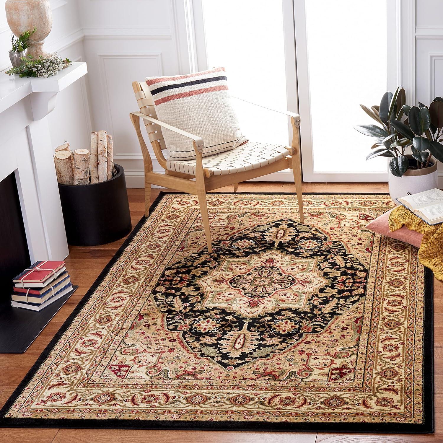 Lyndhurst Heriz LNH330 Power Loomed Area Rug - Black/Beige - 5'3"x7'6" - Safavieh