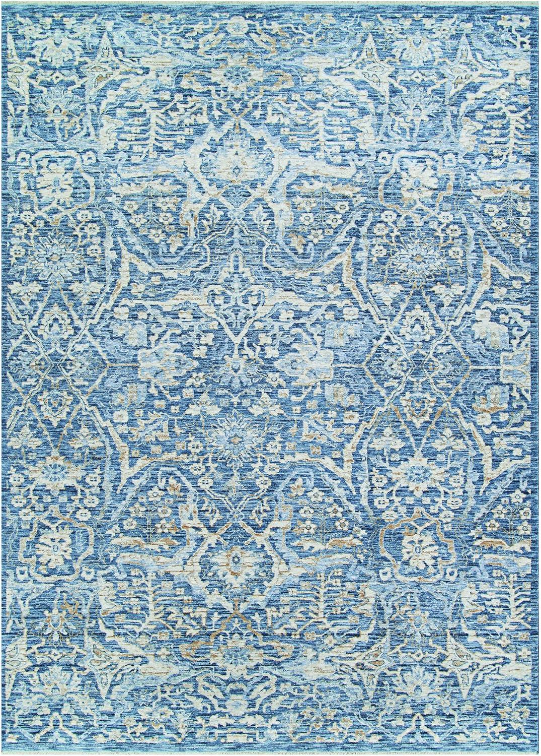 Chic Traditional Chobi-Inspired Blue Rectangular Rug