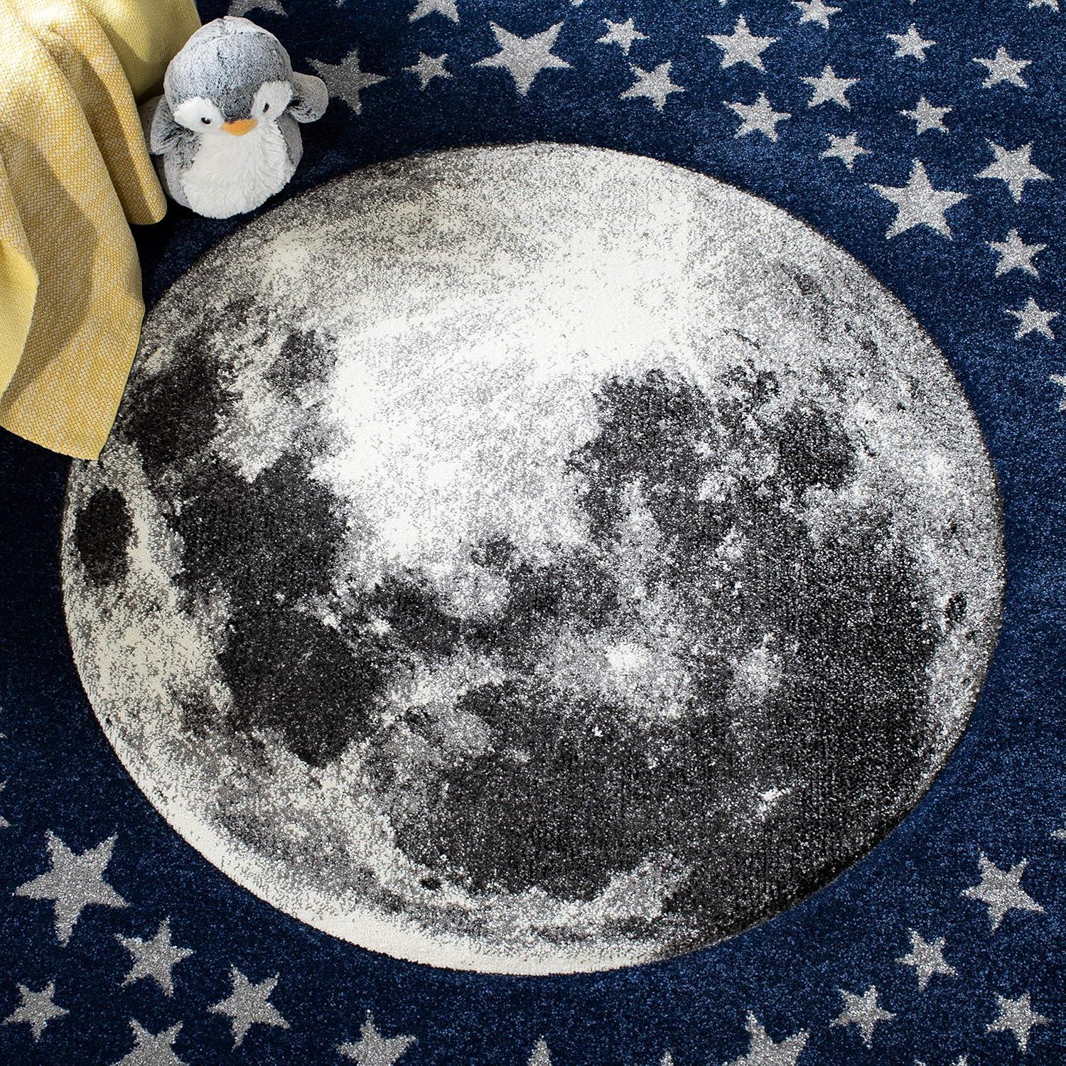 Navy and Gray Moon and Stars Kids Area Rug