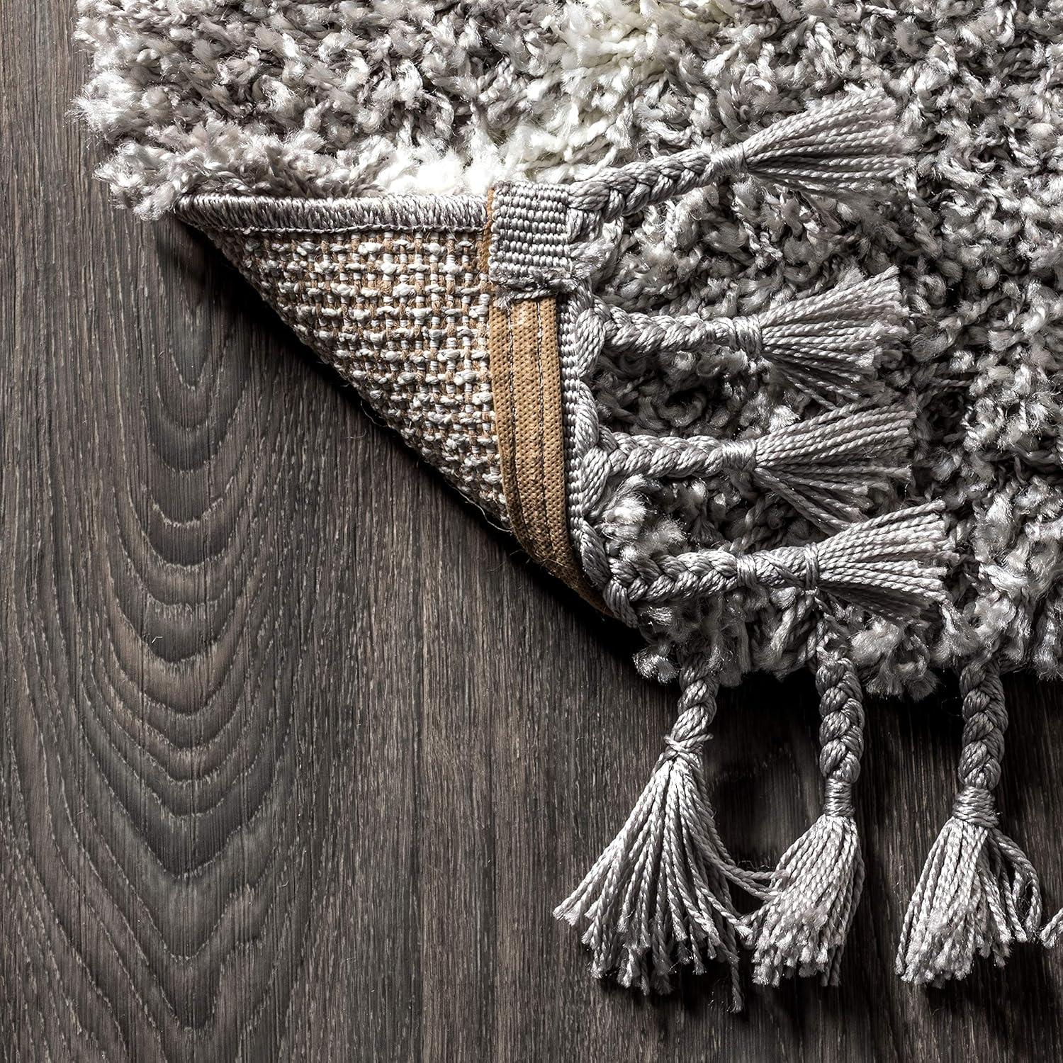 5'x8' Mercer Shag Plush Tassel Moroccan Diamond Area Rug, Grey/Cream - JONATHAN Y
