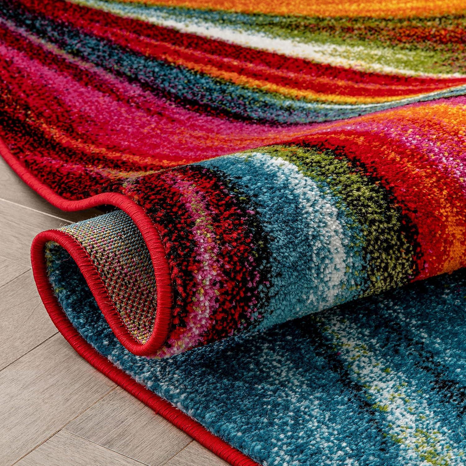 Well Woven Aurora Swirl Lines Modern Geometric Abstract Brush Stroke Painting Art Stripe 3'3" x 5' Multi Area Rug