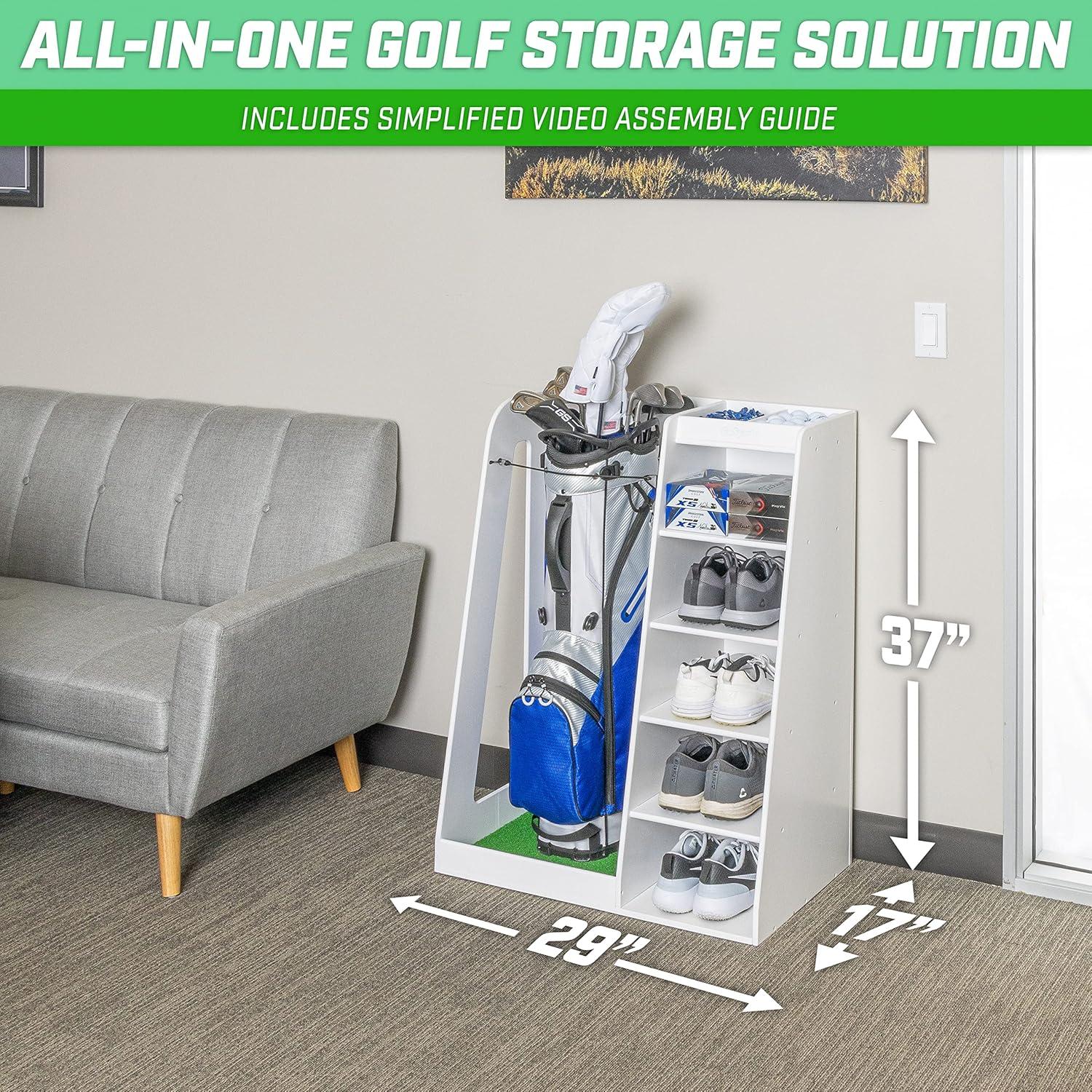 GoSports Premium Wooden Freestanding Golf Bag Organizer and Storage Rack