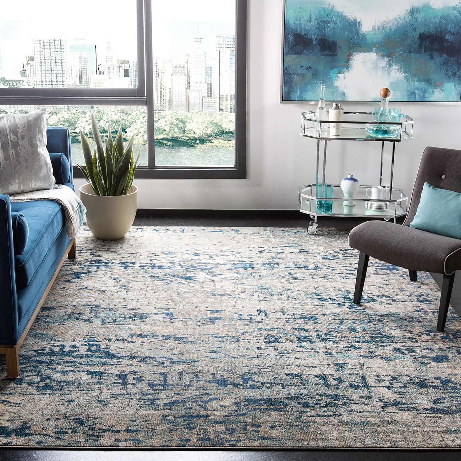 SAFAVIEH Madison Kebo Abstract Area Rug, Grey/Blue, 10' x 14'