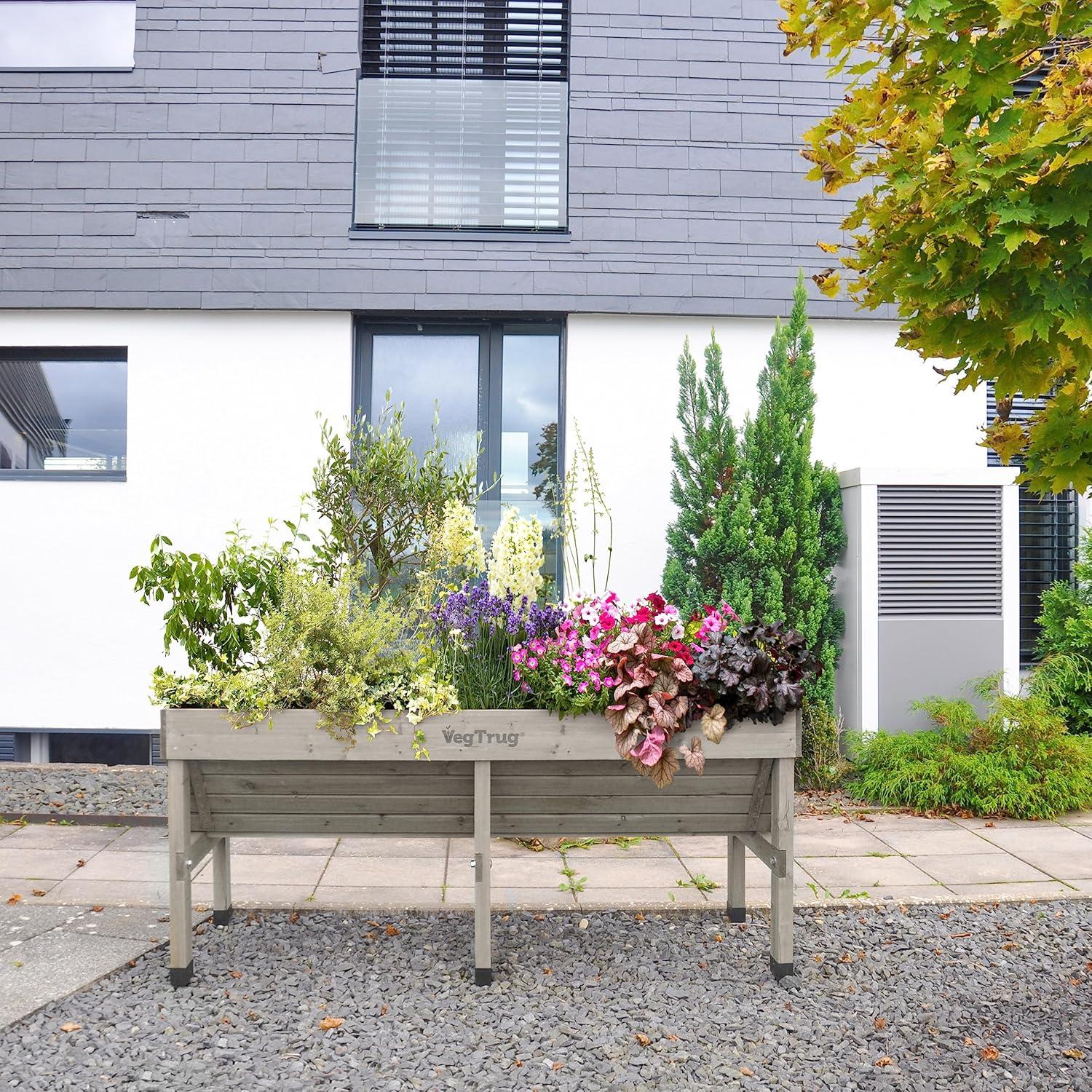 Gray Wash Wooden Raised Bed Planter for Outdoor Gardens