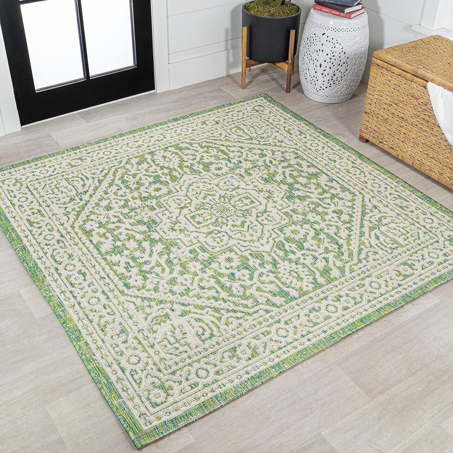 Sinjuri Medallion Textured Weave Indoor/Outdoor Area Rug - JONATHAN Y