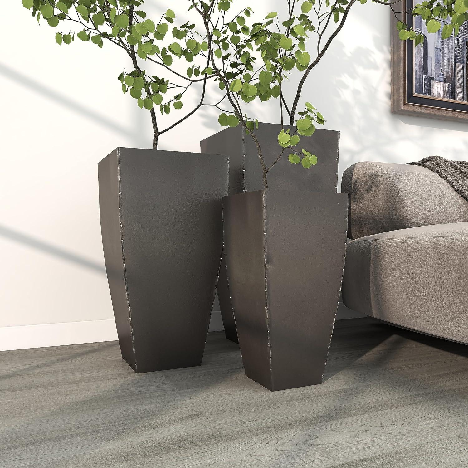 Set of 3 Modern Rectangular Metal Planters Black - Olivia & May: Iron Construction, Indoor/Outdoor Use, No Drainage Holes