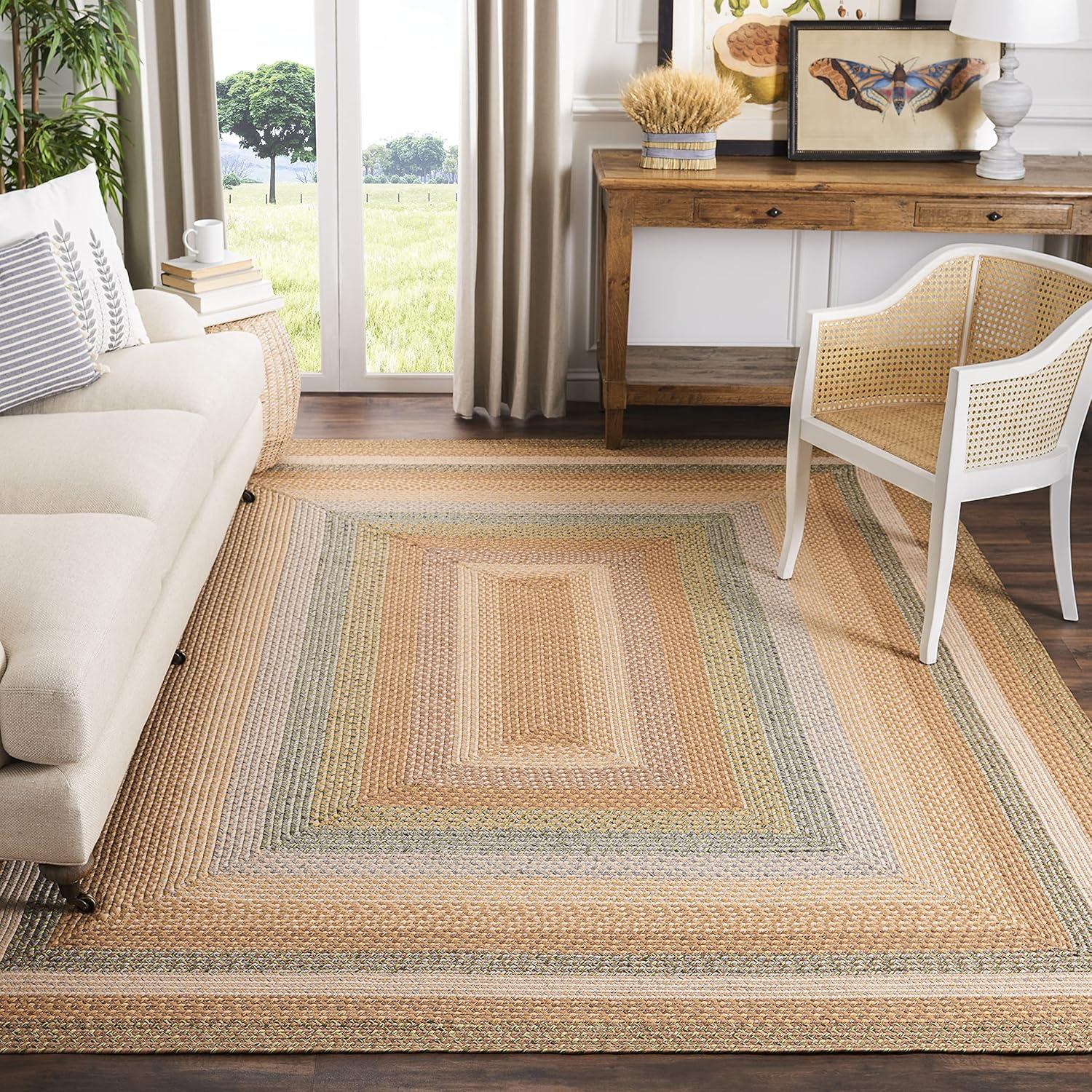 SAFAVIEH Braided Marco Stripe Bordered Area Rug, Tan/Multi, 8' x 10'