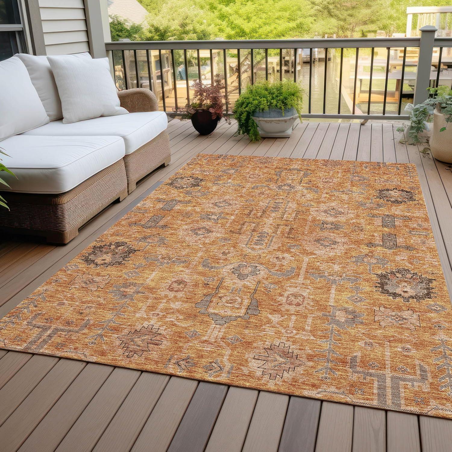 Terracotta Synthetic Flat Woven Rectangular Indoor Outdoor Rug