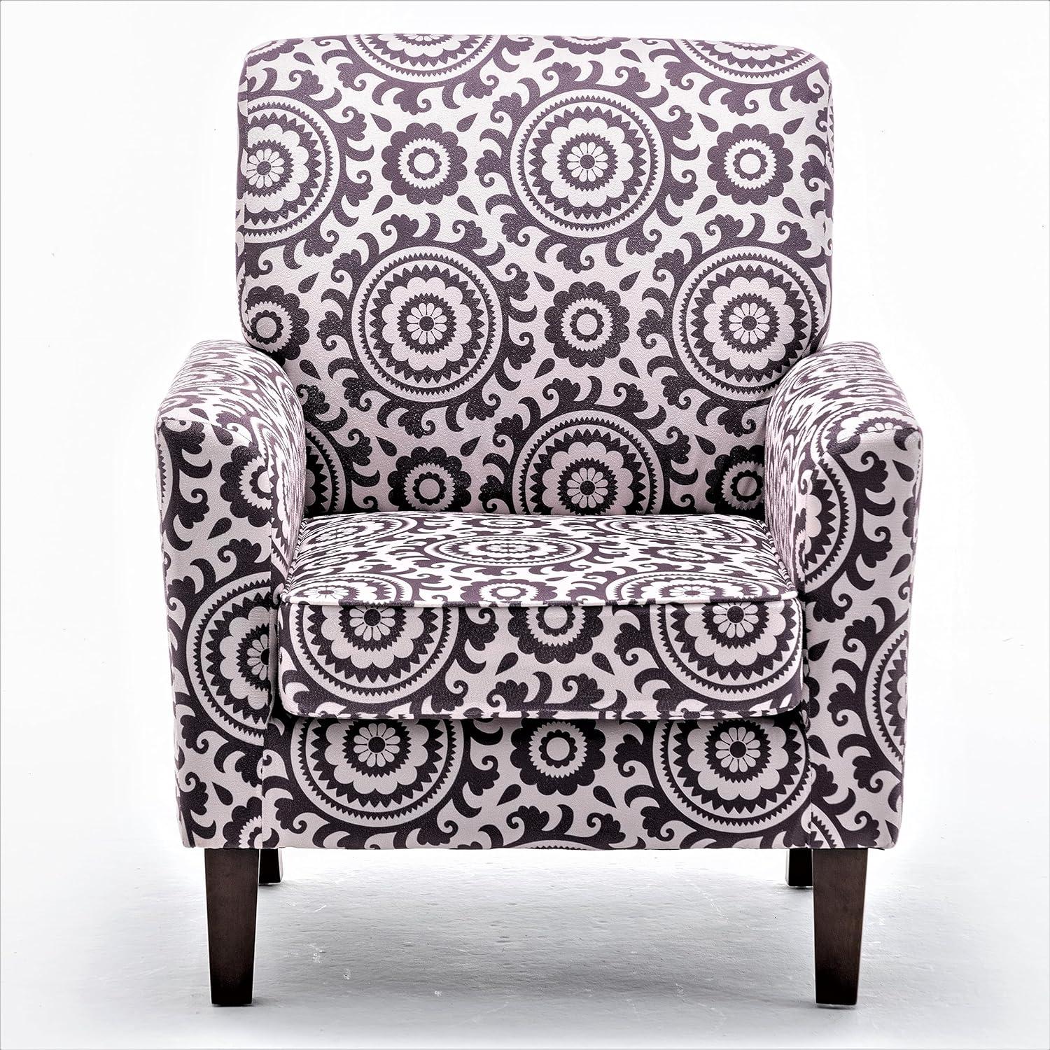 Contemporary Accent Arm Chair with Birch Wood Frame and Velvet Upholstery, Armchair for Office and Living Room Decor, Removable Cushions, 01 Printed Fabric
