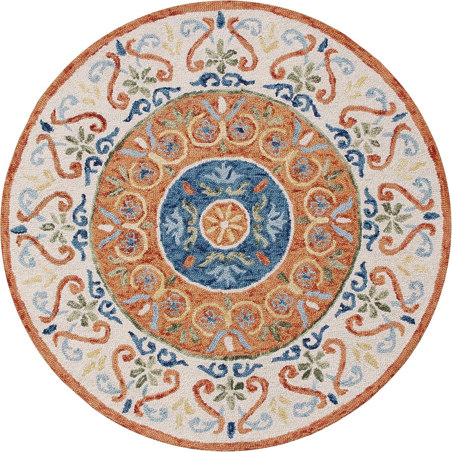 Sinuous Handmade Blue Medallion Round Wool Area Rug, 6ft