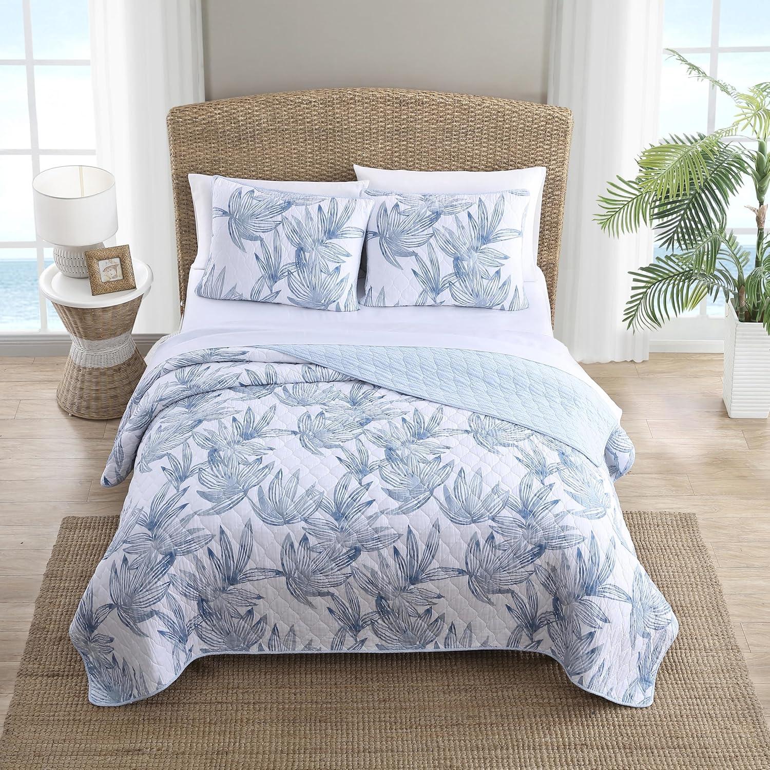 Tommy Bahama Kayo Blue Cotton Reversible Quilt Set