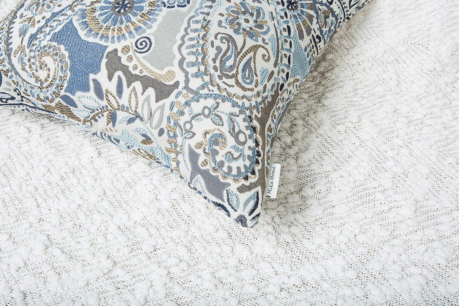 Set of 2 Blue and Brown Paisley Pattern Square Throw Pillow Covers