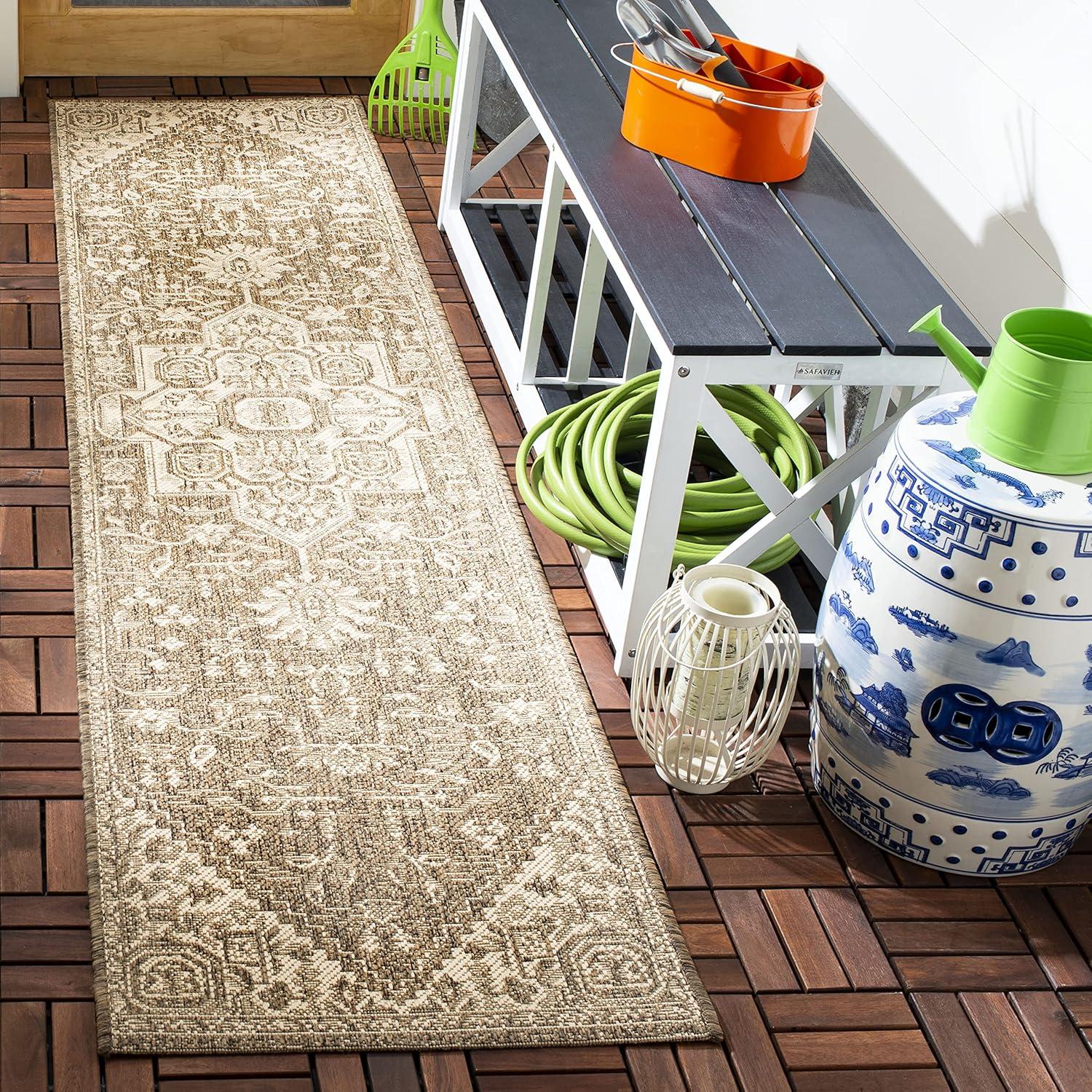 Beach House BHS138 POWER LOOMED Indoor/Outdoor Runner Rug - Cream/Beige - 2'2"x12' - Safavieh