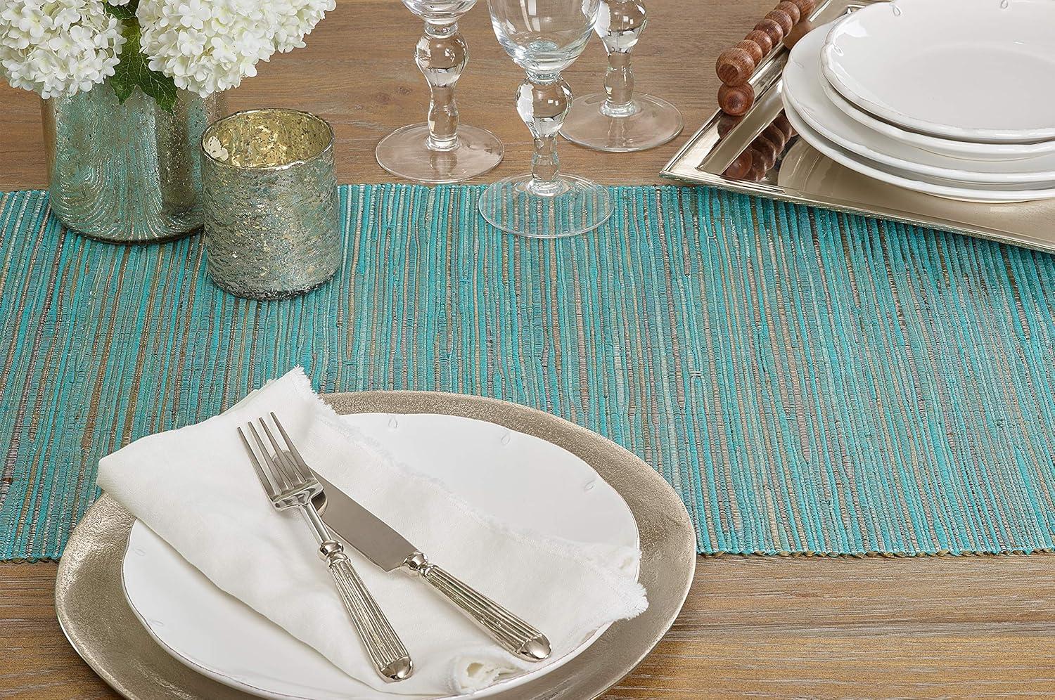 Saro Lifestyle Shimmering Woven Nubby Runner, Turquoise, 14" x 90"