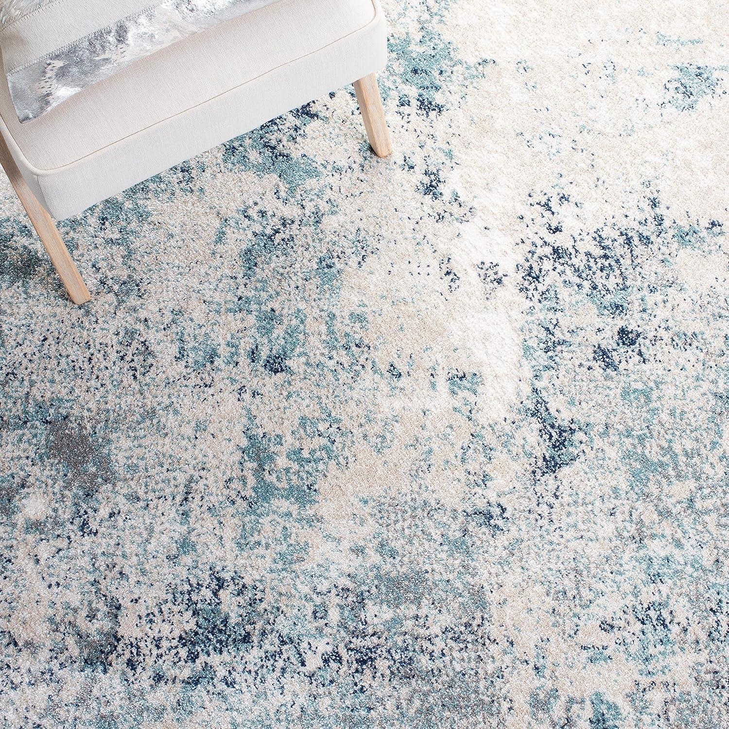 Safavieh  Aston Fedra Modern Abstract Rug Ivory/Blue 9'  x  12' 9' x 12' Indoor Living Room,Bedroom,Dining Room Blue Rectangle