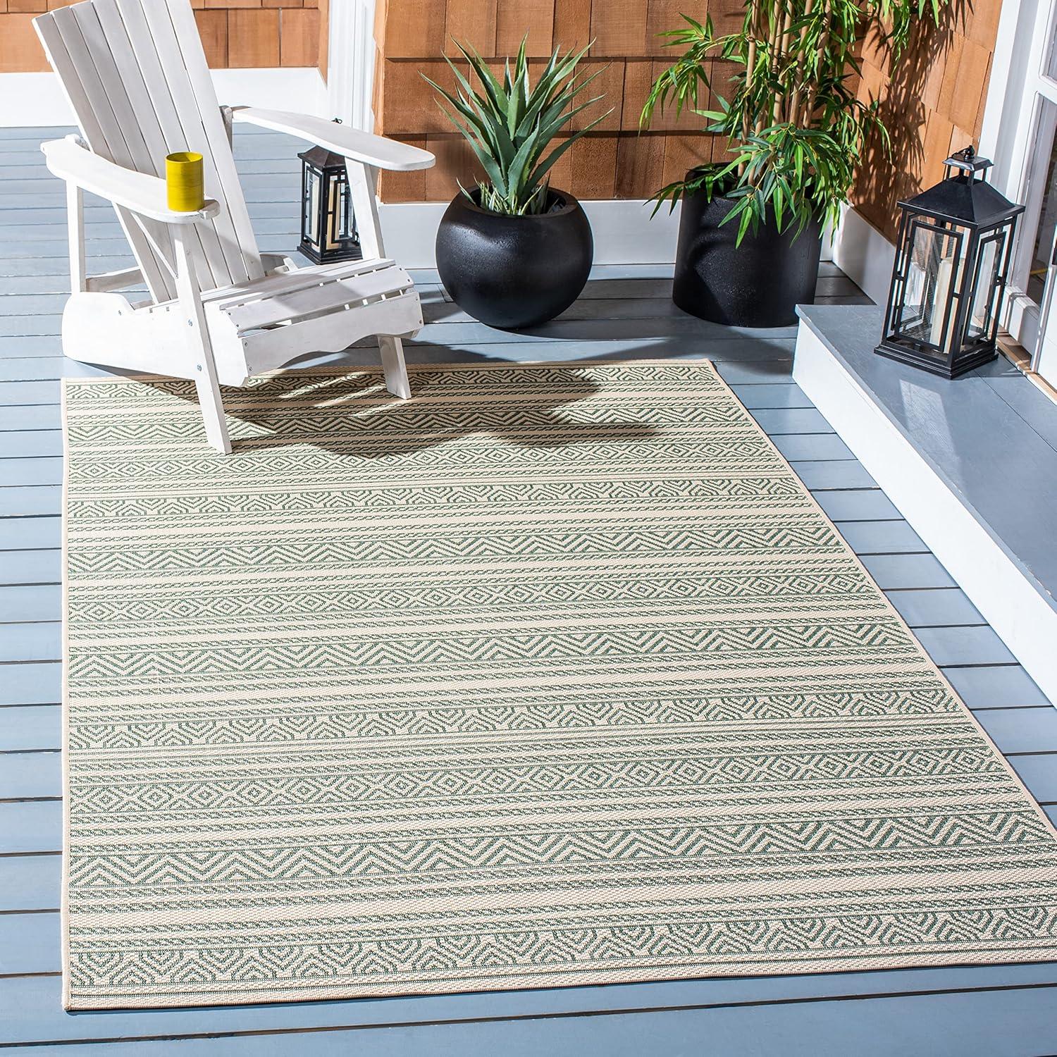 Courtyard CY6866 Power Loomed Indoor/Outdoor Area Rug - Beige/Dark Green - 8'x10' - Safavieh.