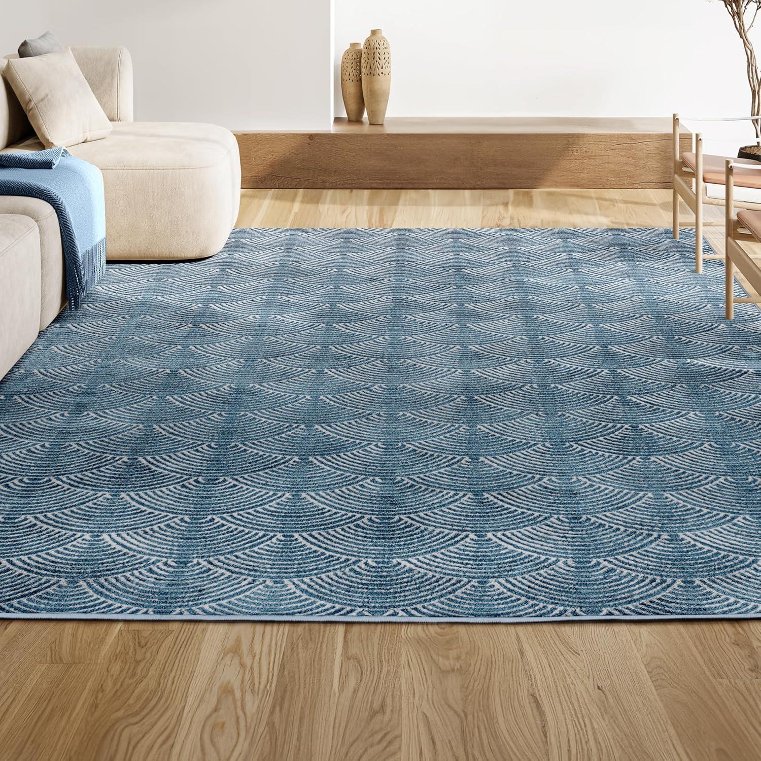 JONATHAN Y Porter Geometric Art Deco Fan Pattern High-Low Navy/Cream 3 ft. x 5 ft. Area Rug