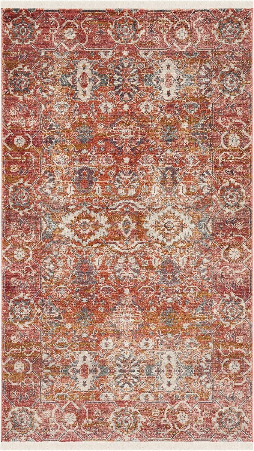 SAFAVIEH Vintage Persian Proinsias Geometric Polyester Area Rug, Red/Orange, 9' x 11'7"