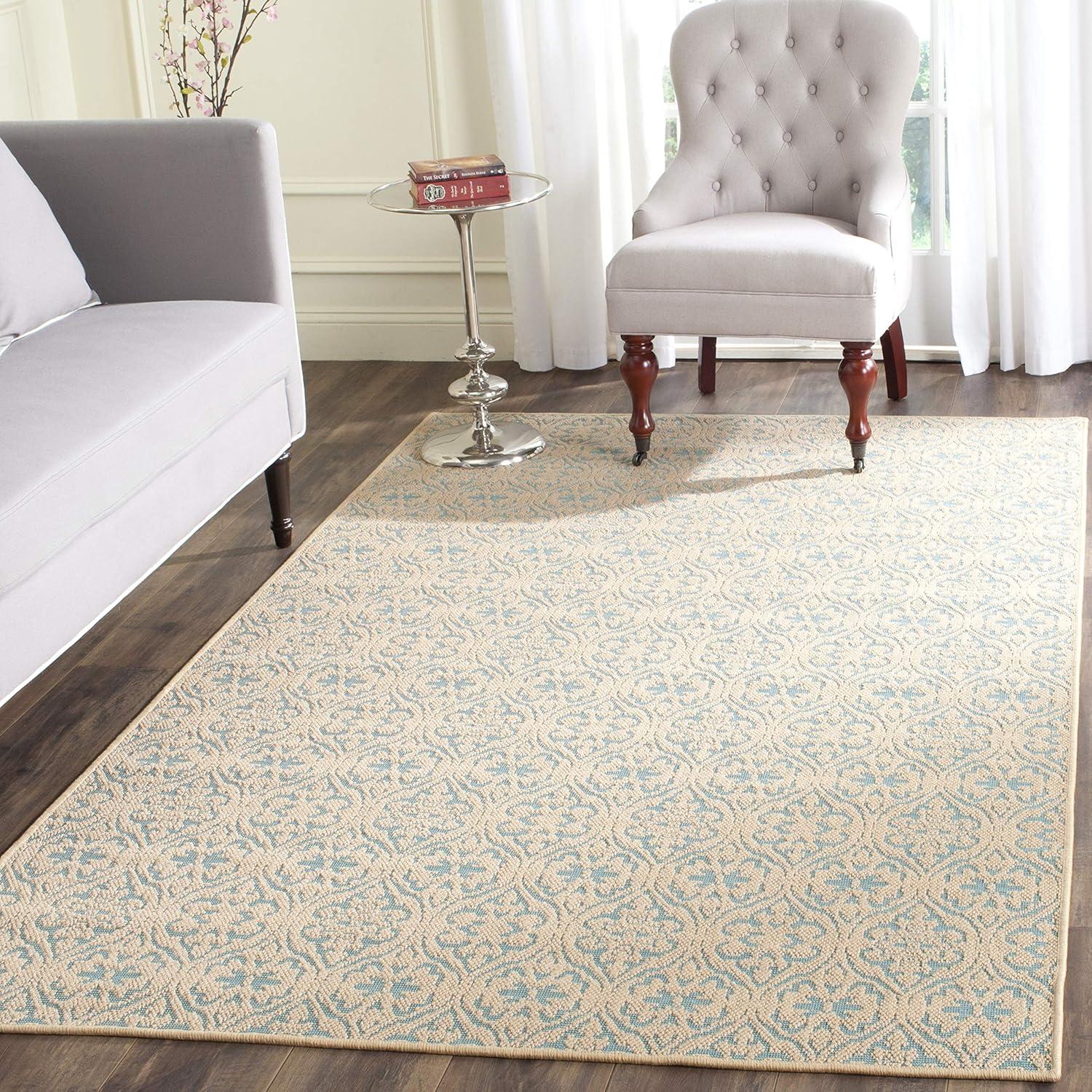 Natural Turquoise Geometric Synthetic 3' x 5' Area Rug