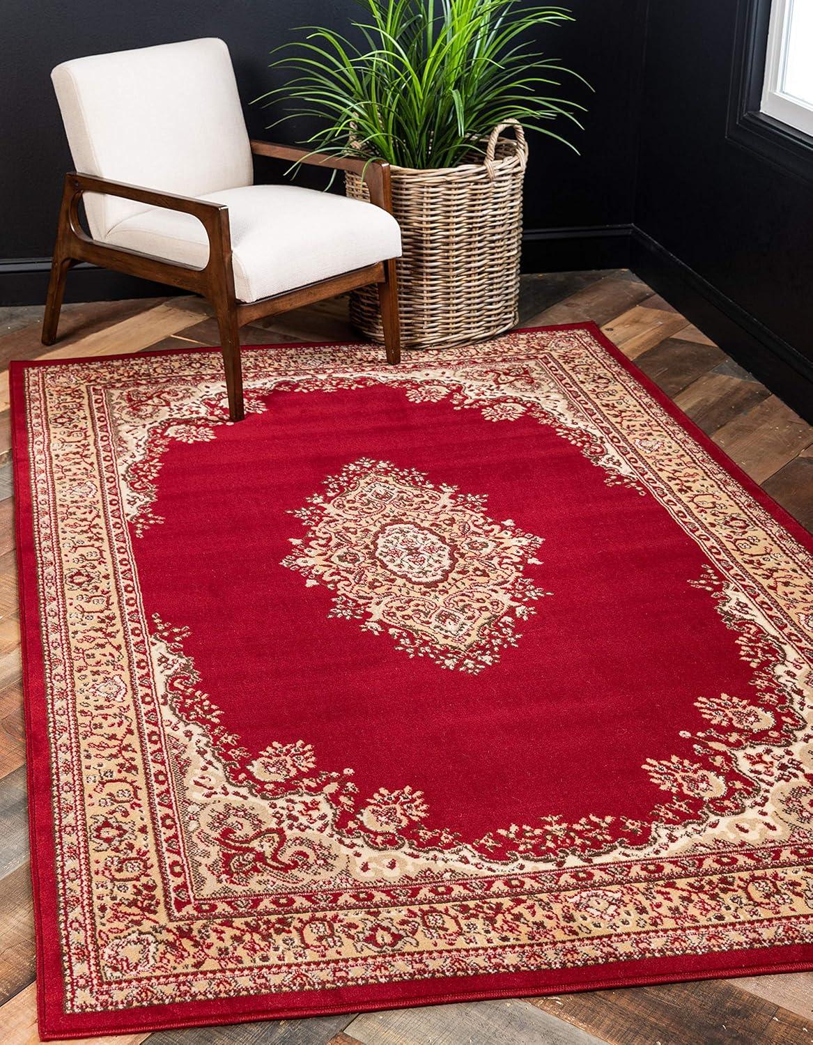 Unique Loom Washington Reza Rug Burgundy/Black 7' 10" x 10' Rectangle Floral French Perfect For Living Room Bed Room Dining Room Office